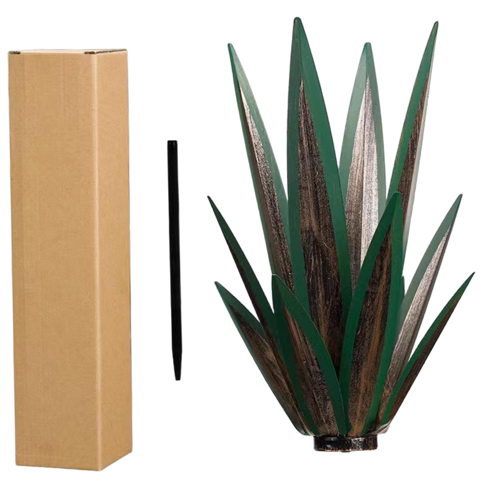 Faroby Metal Agave Plants Outdoor Decor, Rustic Art Sculpture with Sturdy Iron Construction for Garden Yard Patio, Metal Agave Lawn Ornament, Green, Plants