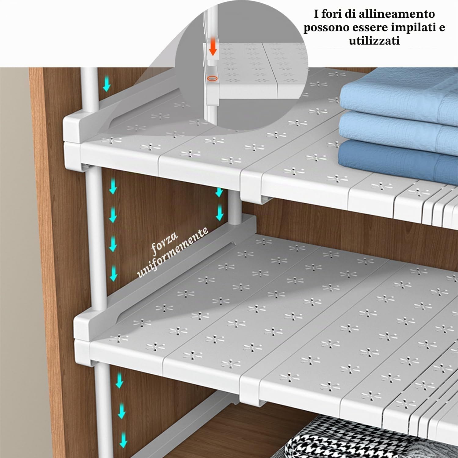 Mensole per Armadio Interno, Mensola Estensibile Telescopica Senza Fori in Acciaio Inossidabile, Ripiano Organizer Salvaspazio per Camera da Letto Bagno Cucina (Telescopic Bracket,87-108 * 42 * 22)
