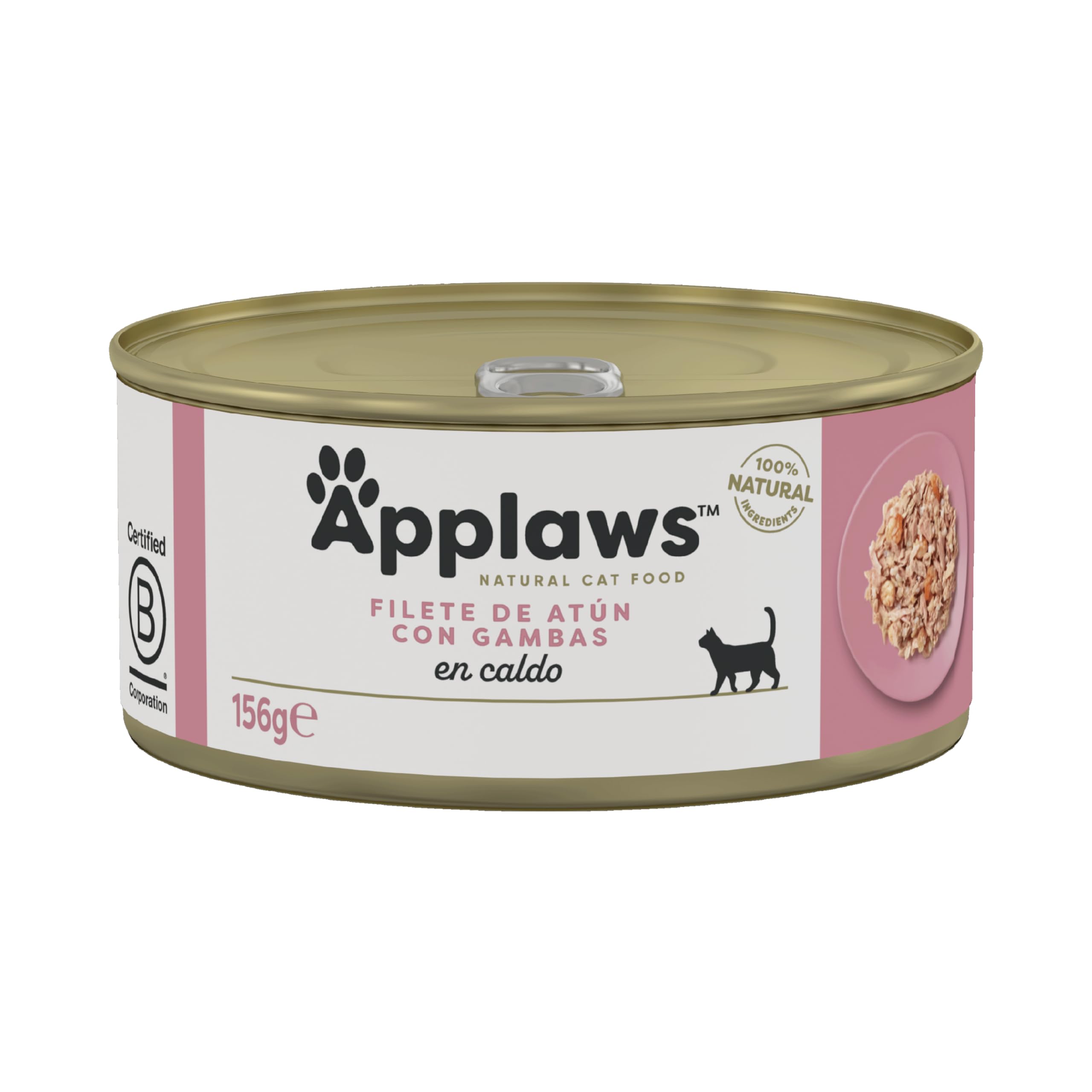 Applaws Comida húmeda 100% Natural para Gatos, Filete de Atún con Gambas en Caldo - Pack de 24 latas de 156g
