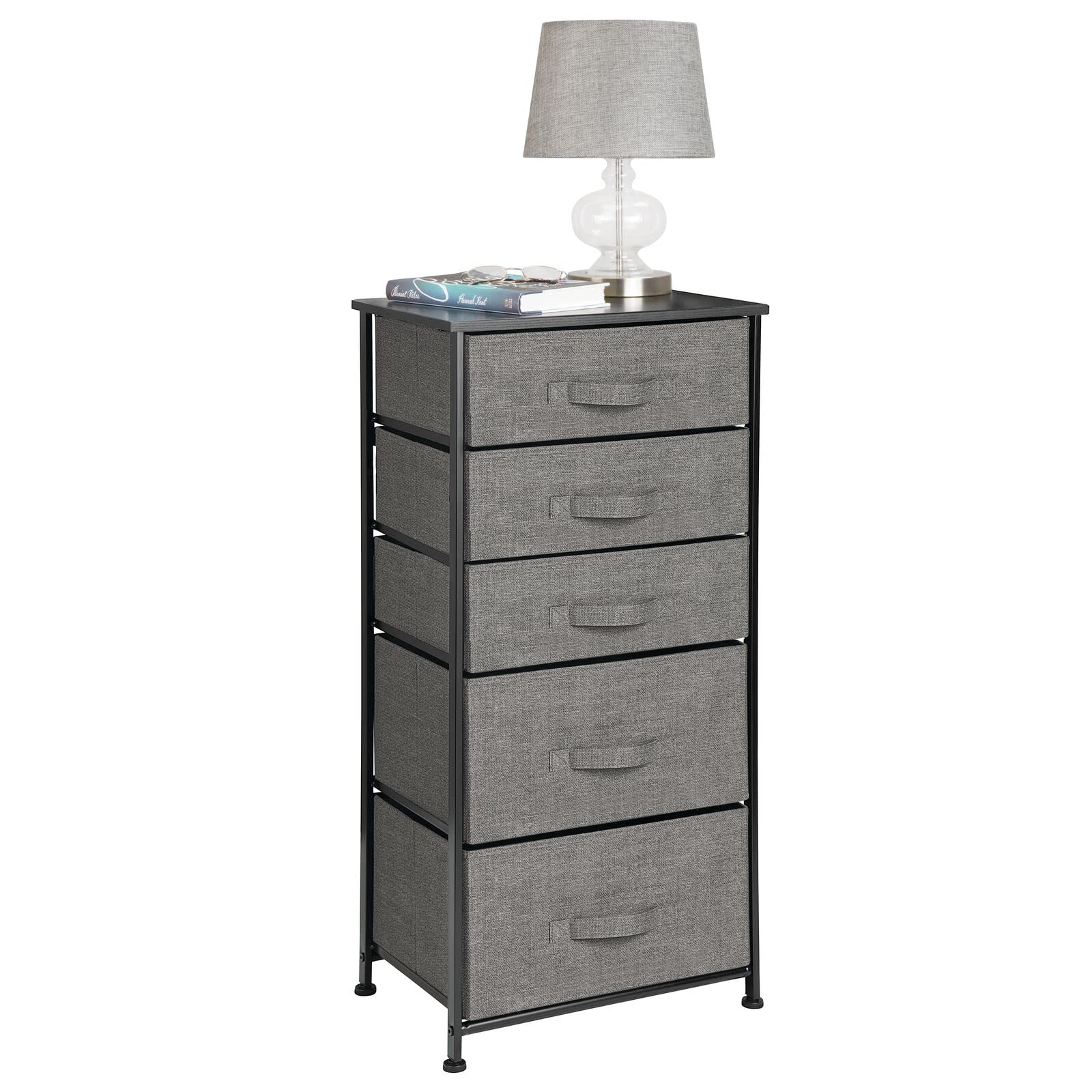 mDesign Kommode aus Stoff – praktischer Schrank Organizer mit 5 Schubladen in 2 Größen – Aufbewahrungssystem für Schlafzimmer und kleine Wohnräume – grau und schwarz