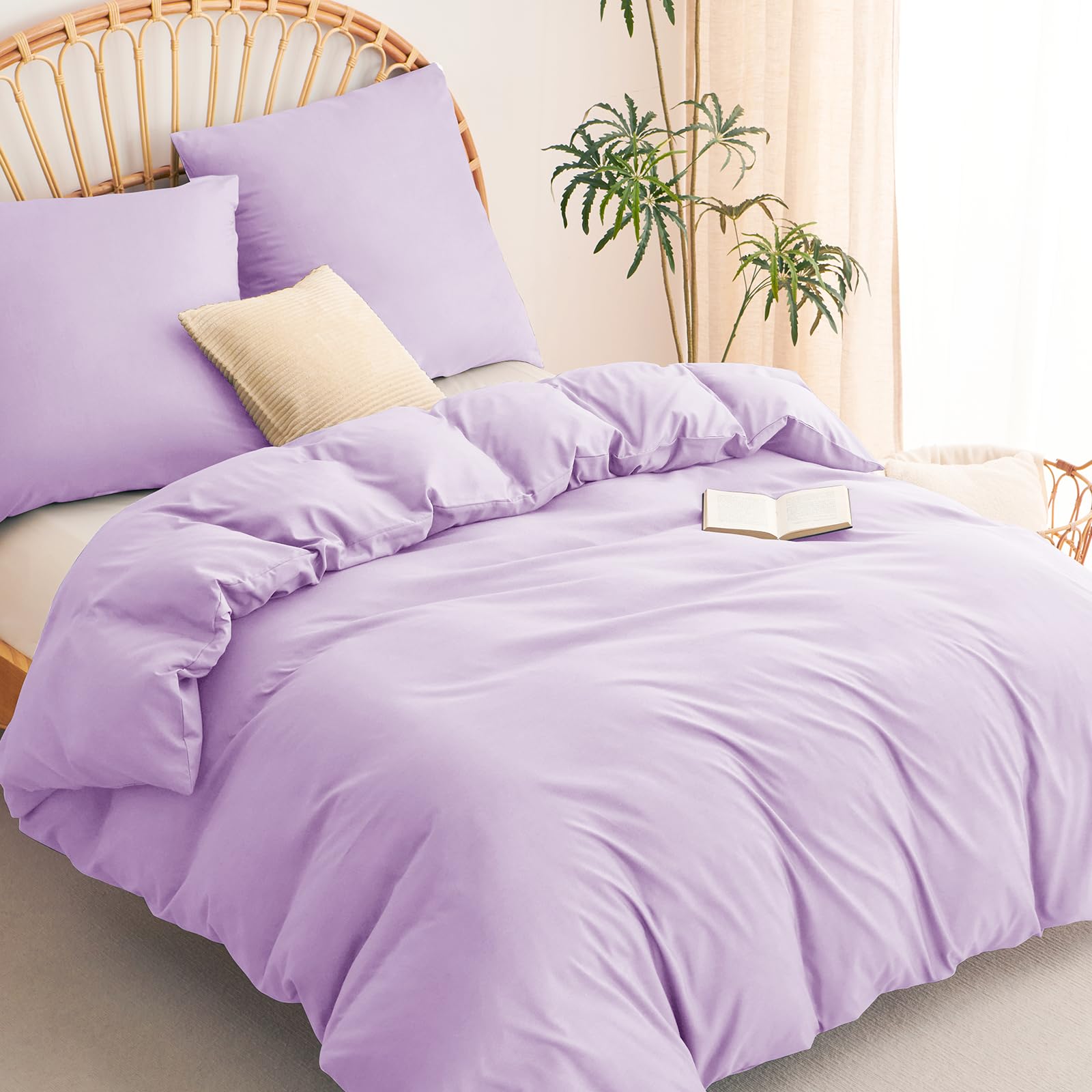 WAVVE Bettwäsche Lila 200x200 3teilig - 1 Bettbezug 200 x 200 cm mit 2 Kissenbezüge 80x80 cm, ÖKO-TEX Bettwäsche-Sets 2x2m Hellviolett aus Mikrofaser mit Reißverschluss Weich