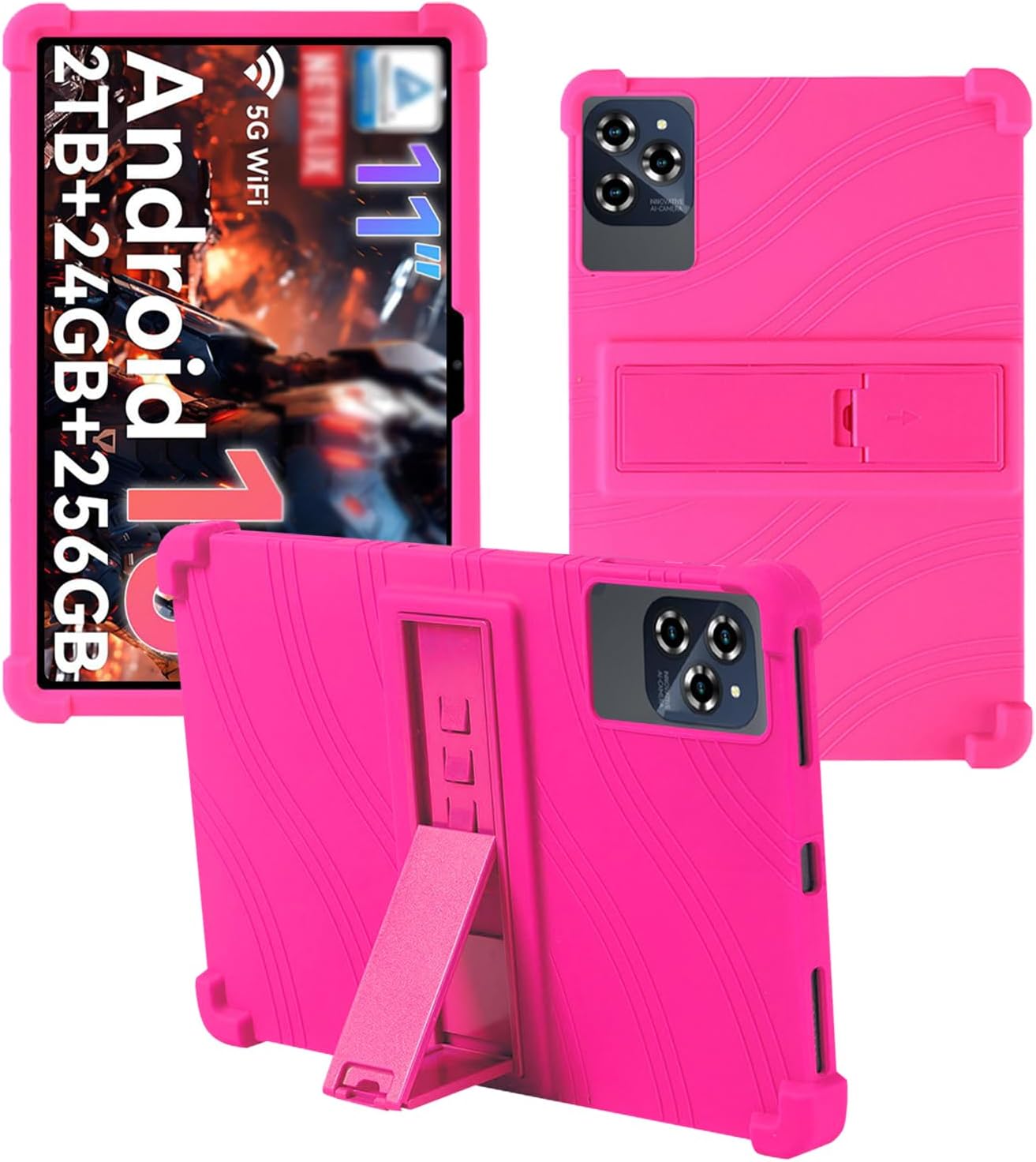 Case for TABWEE W90 Tablet Android 15 11 Inch，WUNIAK Shock Proof Lightweight Stand Rubber Shell Protective Cover,Kids Friendly Soft Silicone Adjustable Stand Cover,Rose Red.