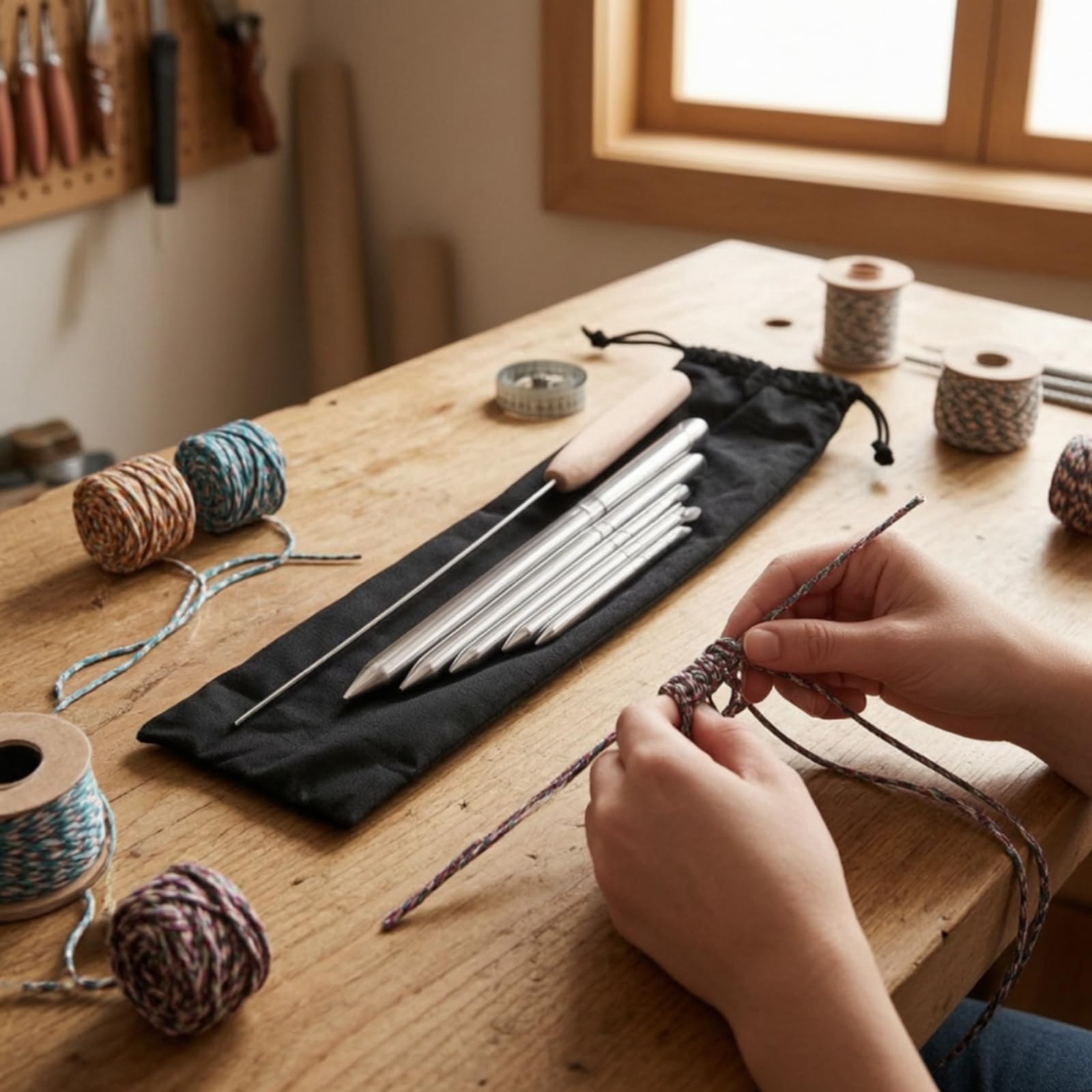 Xgdsnly Aghi da Infilatura in Acciaio Inossidabile Resistente Kit Paracord con Borsa Compatto Utensile per Artigiani, Laboratorio