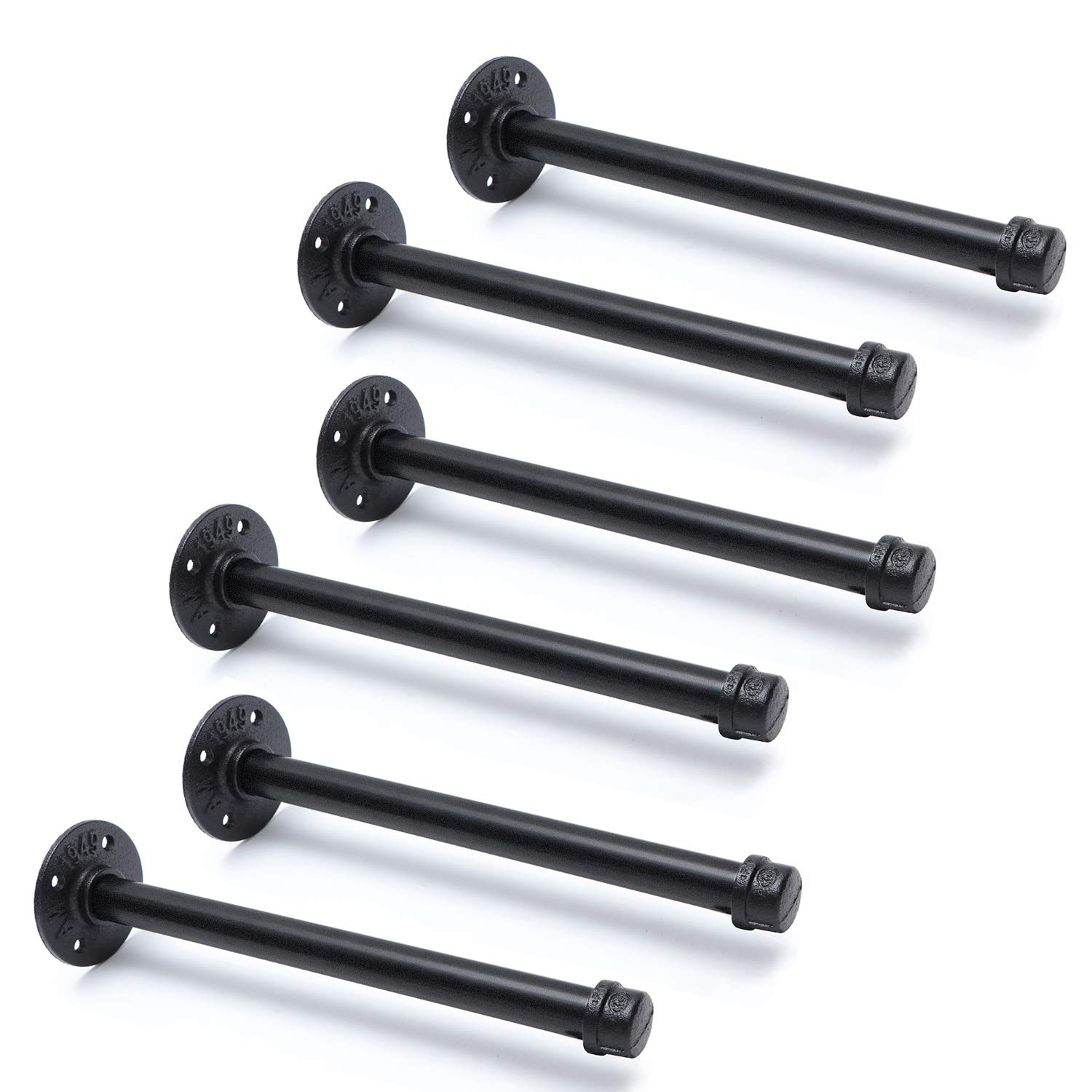 3/4 "Industrial Black Iron Pipe Shelf Brackets, Rustic Wall Mounted DIY Scaffalature Staffe per tubi personalizzati per mensole galleggianti (6, 12")