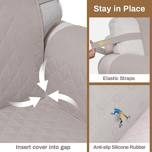 Miniatura 4 de Funda de sofá 100% impermeable para perros, lavable, antideslizante, funda protectora de 3 cojines con bolsillos (sofá de 68 pulgadas, beige)
