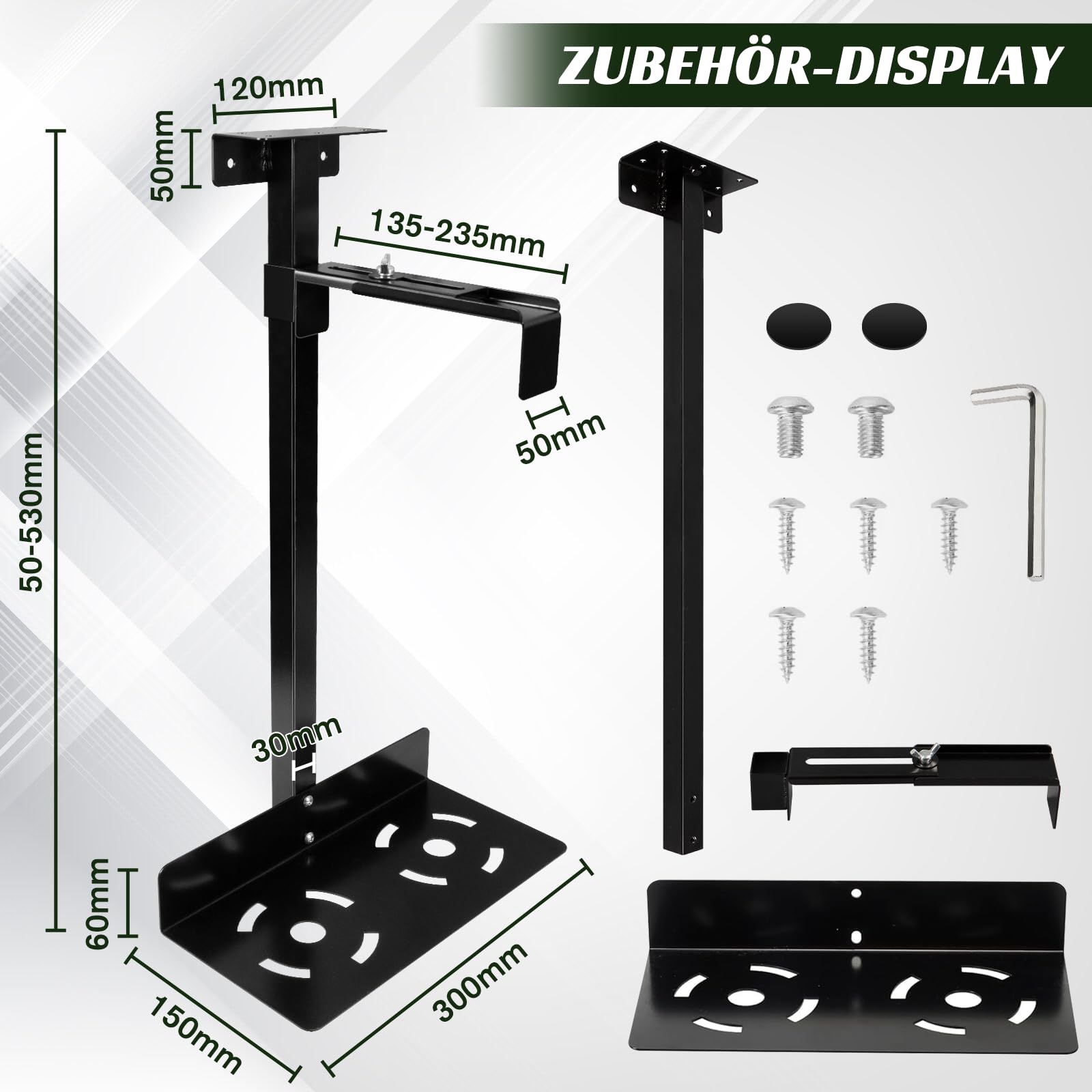 Support PC sous bureau en acier, suspension pour ordinateur table, hauteur réglable 50-530 mm, poids supportant jusqu'à 35 kg, compatible la plupart des hôtes (noir)