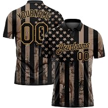 Black Old Gold Polo Bowling Shirts for Kids Boys Girls Polyester Custom American Flag Polo Golf Jerseys Two Button Customize Tennis T-Shirts Sports Uniform Printed Team Name Number Logo