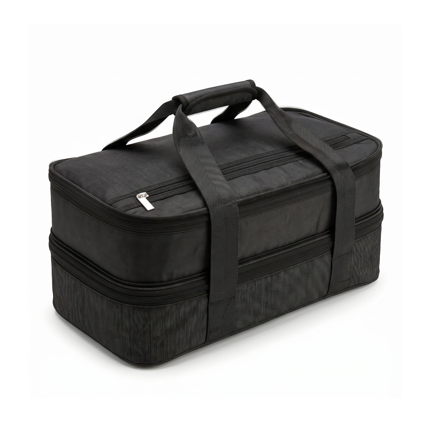 DOWAN Insulated Casserole Carrier - Double Decker Food Delivery Bag Fits 9x13 Baking Dish, Expandable Lasagna Lugger Tote for Hot or Cold Food, Potluck, Picnic, Camping, BBQ - Black