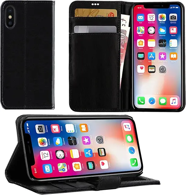 iPhone X/XS Flip Folio PU Leather Wallet Case with Magnetic Closure & Stand