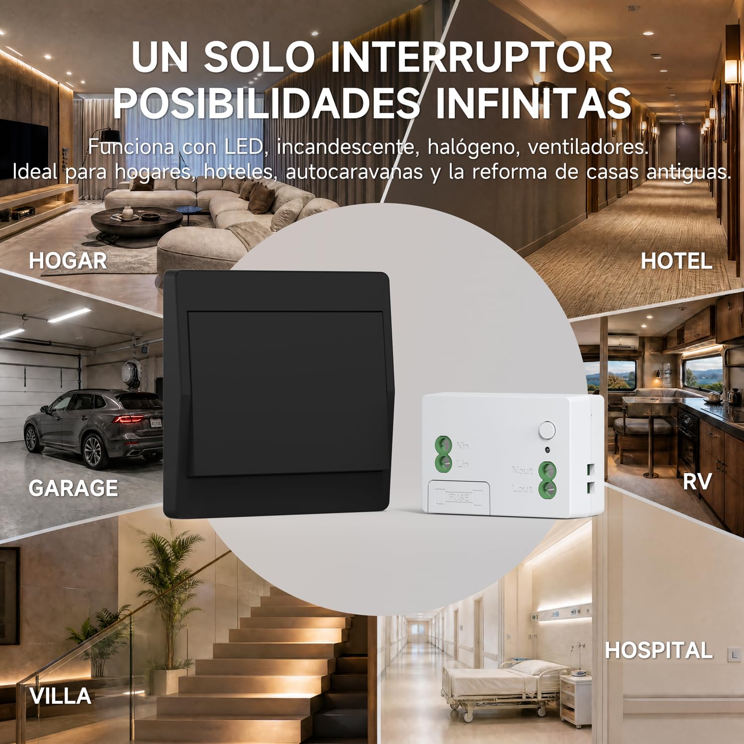 Kit de interruptor inalámbrico negro sin pilas, interruptor autoalimentado, conmutador inalámbrico, interruptor de radio a distancia, teleruptor RF433MHz (Negro 1Gang 3V1)