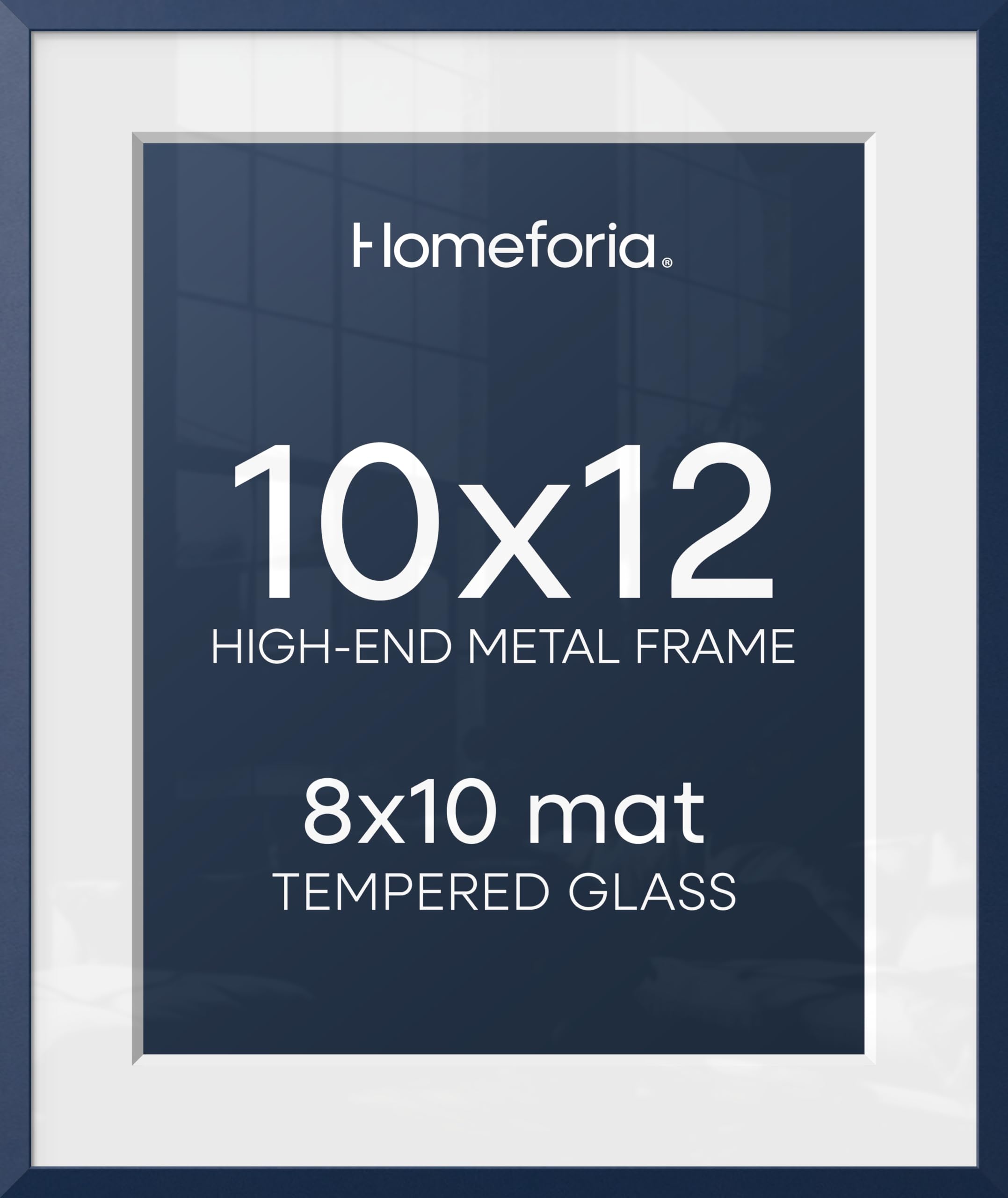 Homeforia 10x12 Blue Picture Frame, High-End Metal, 8x10 Mat, Glass | High End Aluminum, Tempered Glass, Acid-Free 8x10 Removable Mat, 10x12 in Edge-to-Edge Display 12x10, Wall Kit, Set Of 2