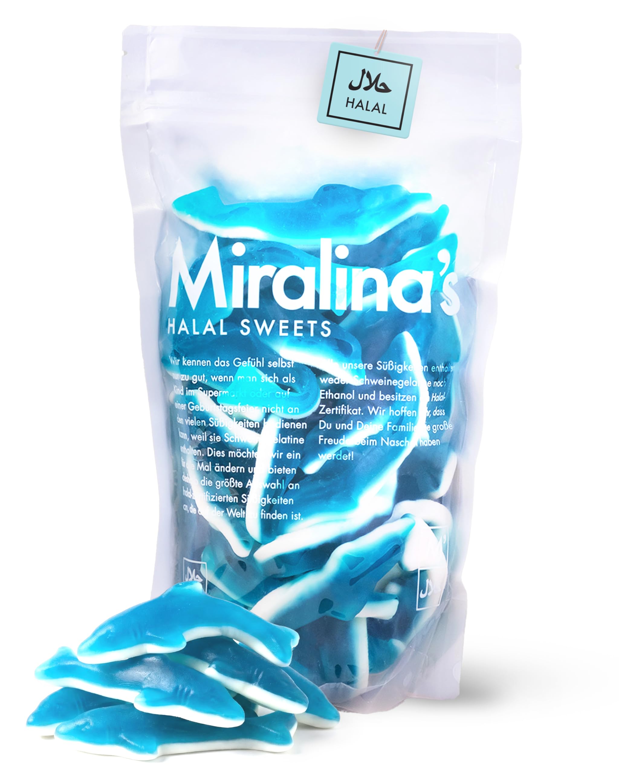 Miralina - Halal Süßigkeiten - Blaue Haie (500g) - mit Halal Zertifikat - Fruchtgummi - glutenfrei - ohne Schweinegelatine - Großpackung - Gummibärchen