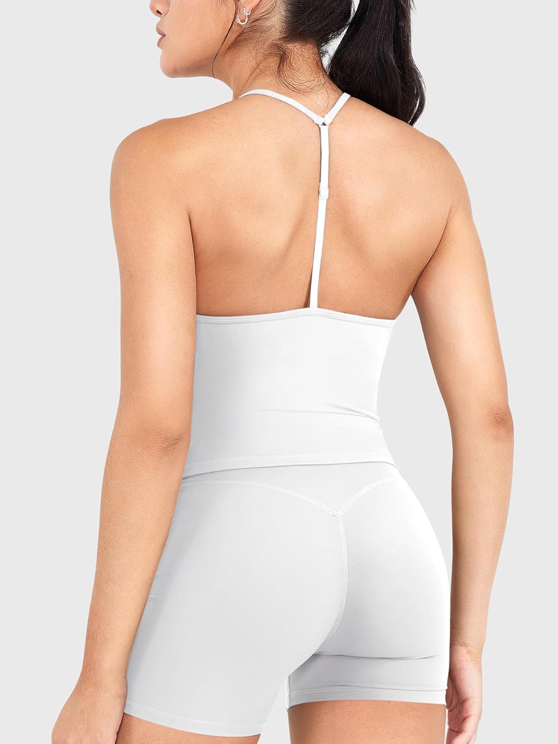 YEOREO Women's Impact Halter Tank Top Strappy Padded Halter Open Back Deep V Neck Built-in Bra Workout Gym Crop Tops - Image 3