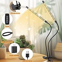 Vista 5 de luces LED de crecimiento (2 paquetes), luz de planta de espectro completo con 2 cabezas rojas, azules y blancas con abrazadera para plantas