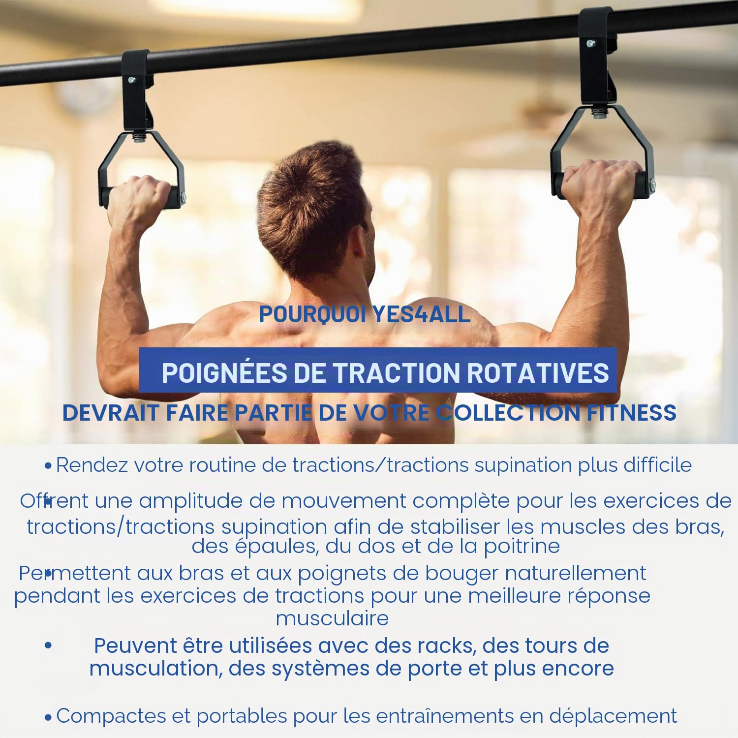 Yes4All Barre de traction murale – Barre de traction murale multifonctionnelle pour la maison, la salle de sport, l'entraînement de la force