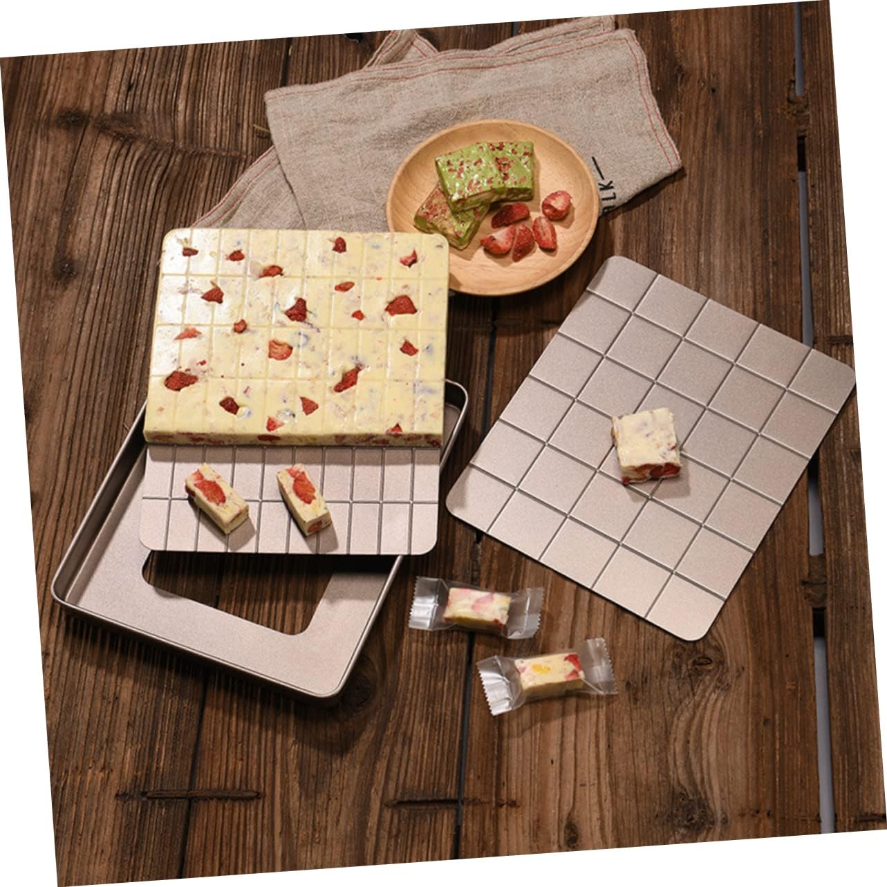 Nougat Mold Baking Tray Set Nonstick Dessert Shaping Tool for Easy Nougat Candy Making for Home Bakers and Festive Celebrations Includes Large Metal Cooling Base