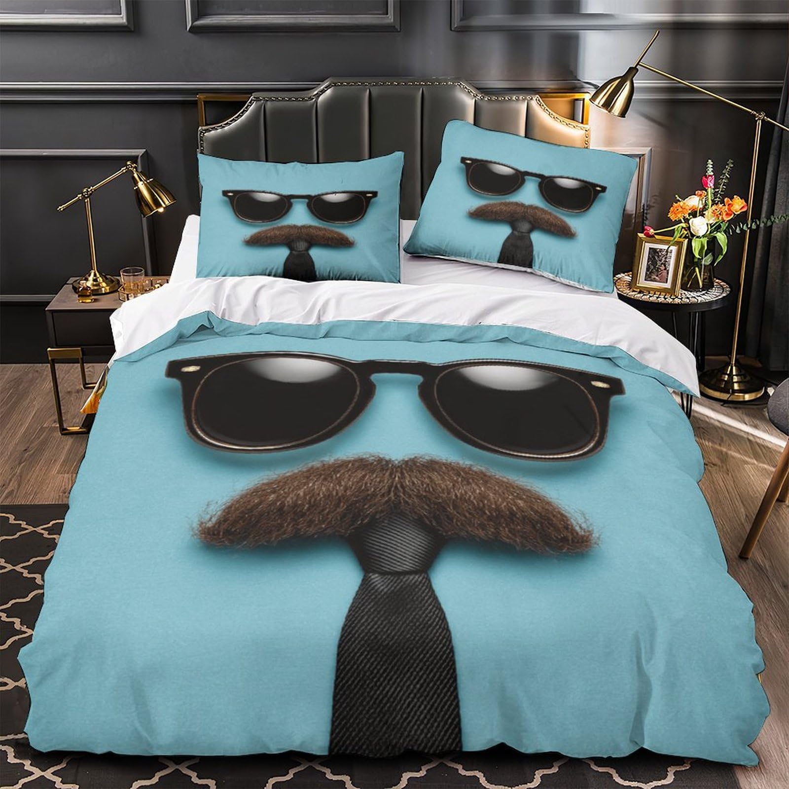 Housse de couette singe lunettes de soleil 200x200cm déco rétro chambre ado microfibre douce