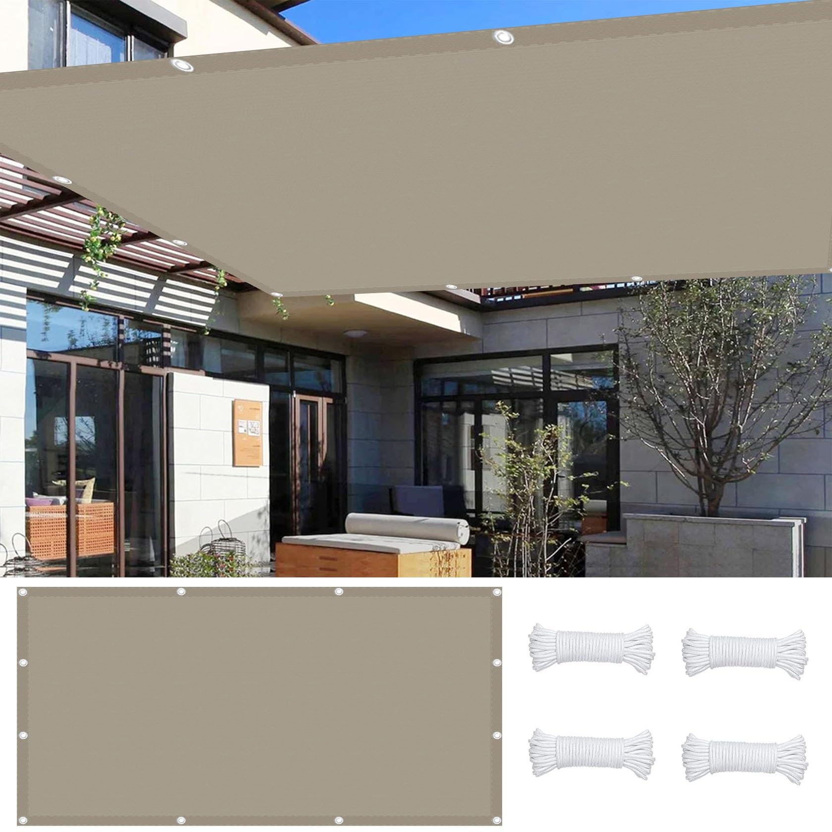 Voile d'ombrage rectangulaire taupe 2x4m en polyester anti-UV pour terrasse et jardin