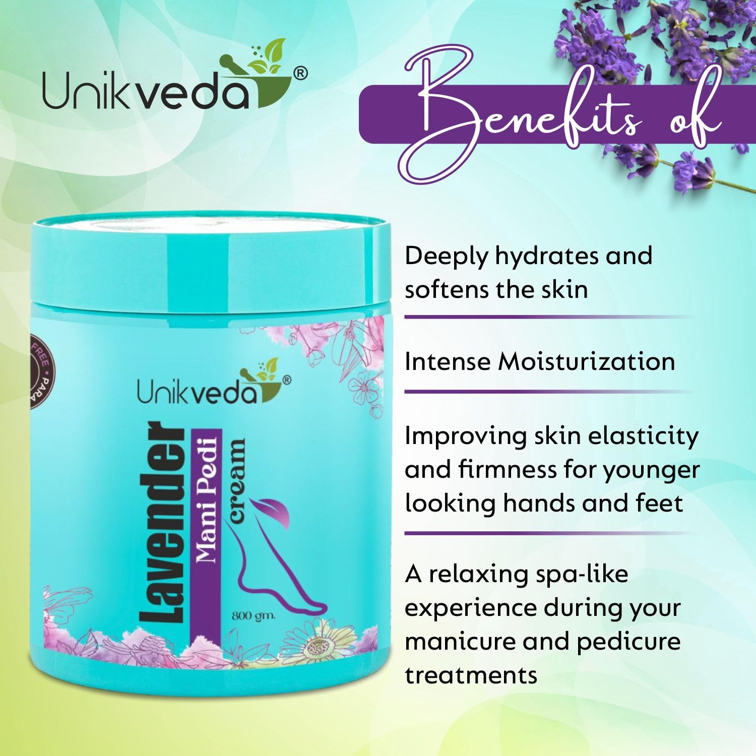 UNIKVEDA Lavender Mani-Pedi Cream with Lavender, Vitamin-E and Sandalwood Extract for Smoothing and Toning 800ml 2