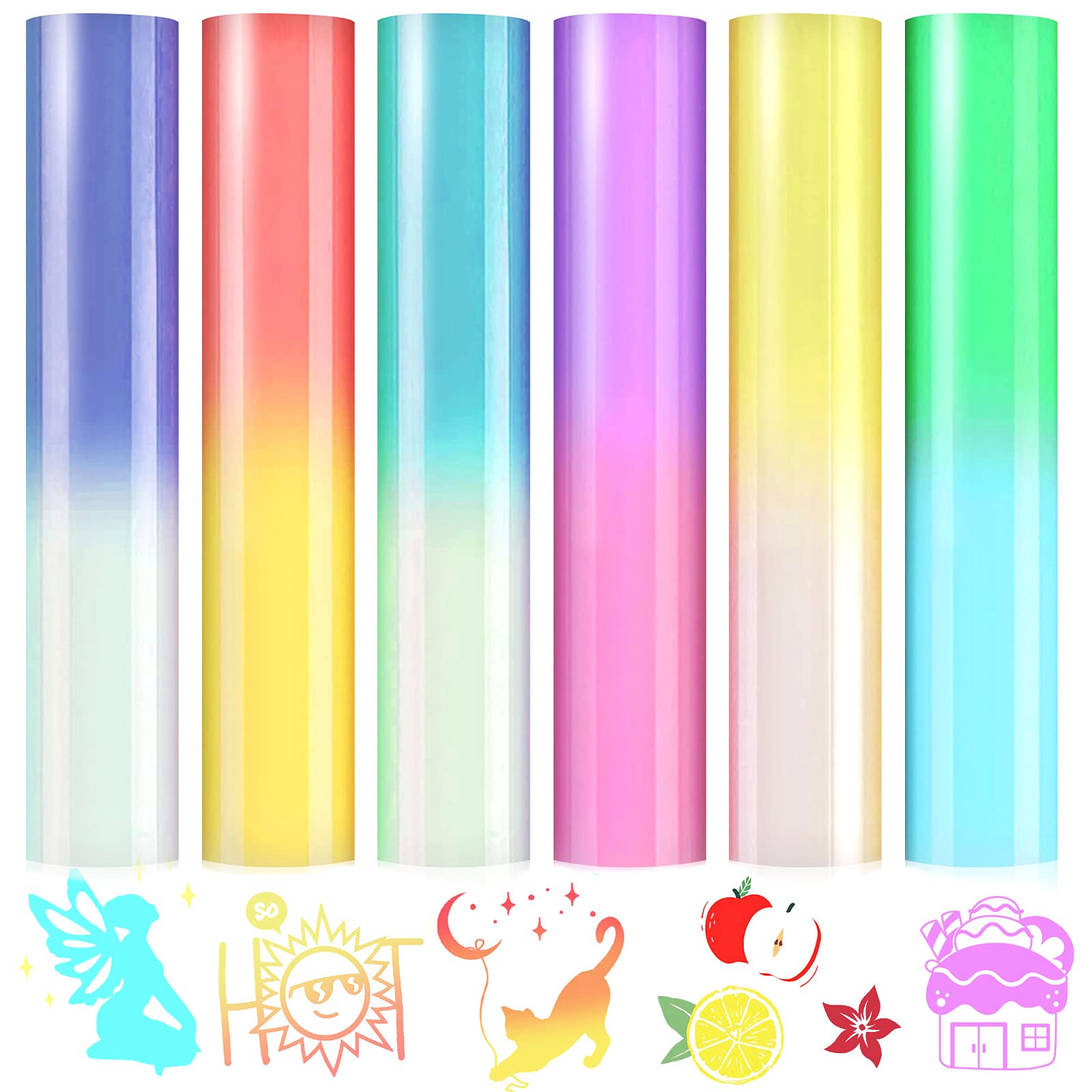 Amazon.com: Cysincos Color Changing HTV Heat Transfer Vinyl Bundle, 6  Sheets Printable Iron on Vinyl, 12 x 10 Inch Color Changing Vinyl for  T-Shirt Clothes Hats DIY Craft Supplies
