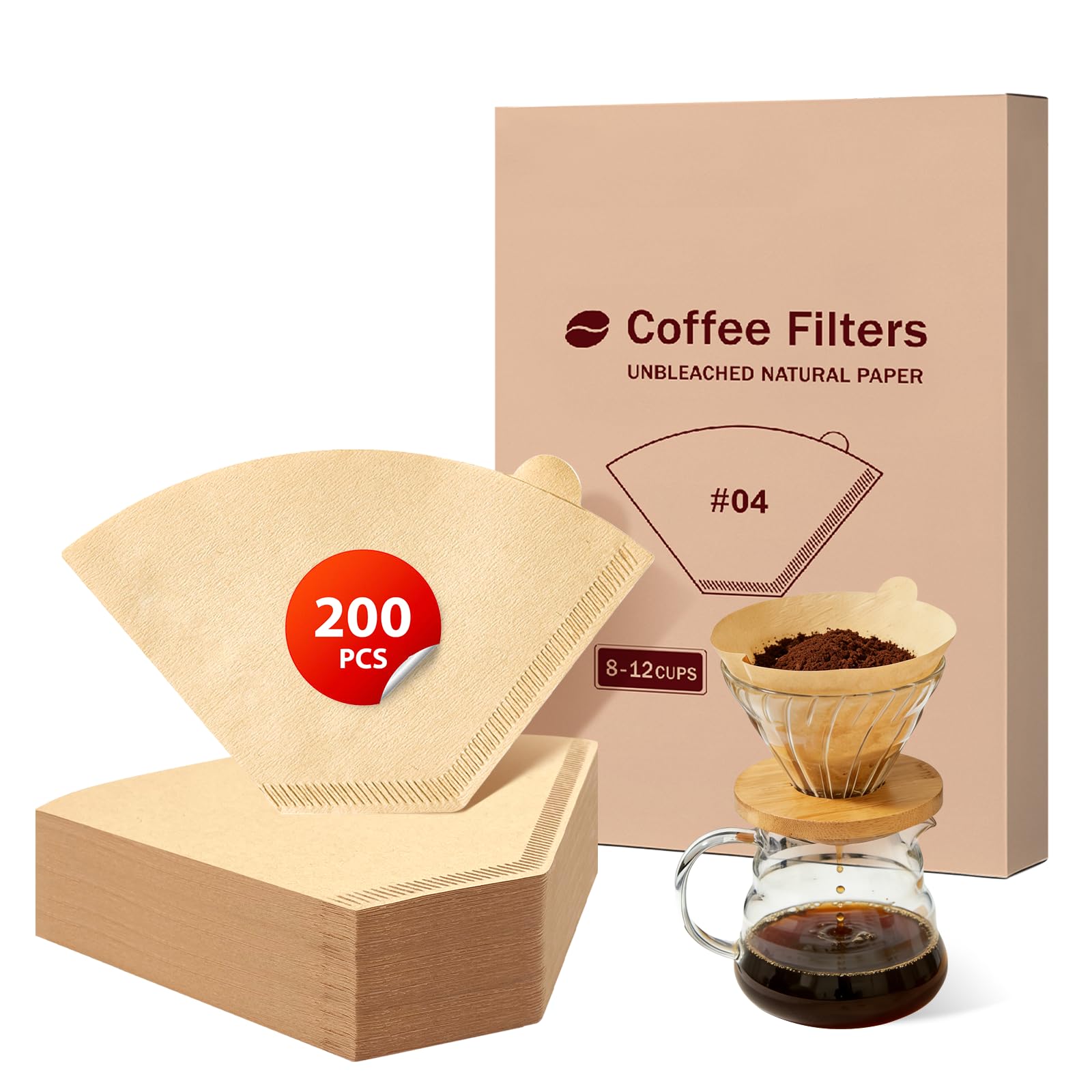 Photo 1 of 200 Count Coffee Filters #4, Unbleached Cone Coffee Filters 8-12 Cup