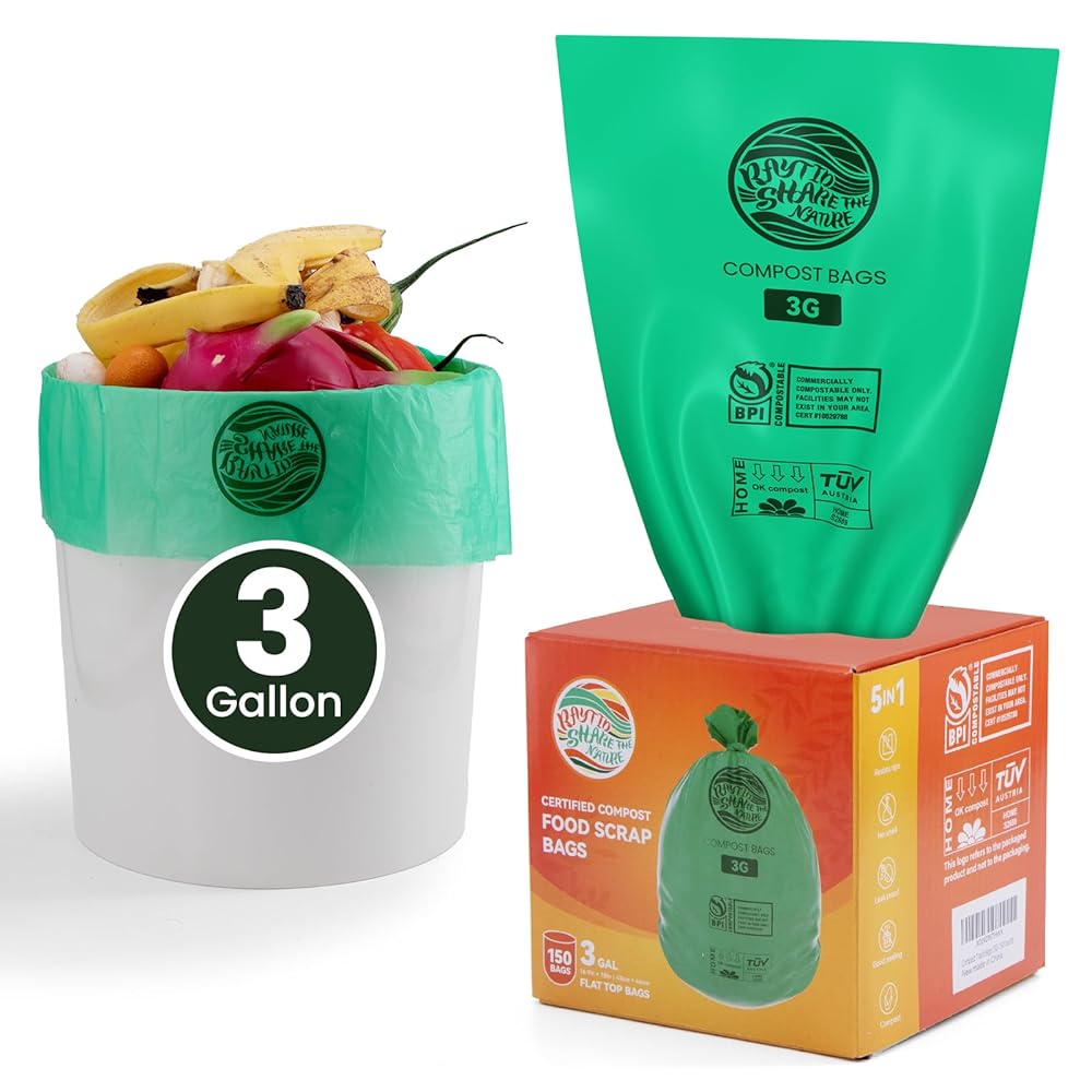Compost Bags 3 Gallon Extra Thick Compost Bags for Countertop Bin,150counts,Compostable Liner Bags,Small Kitchen Food Scrap Waste Bags,Certified by BPI,ASTM D6400 and OK compost HOME certified