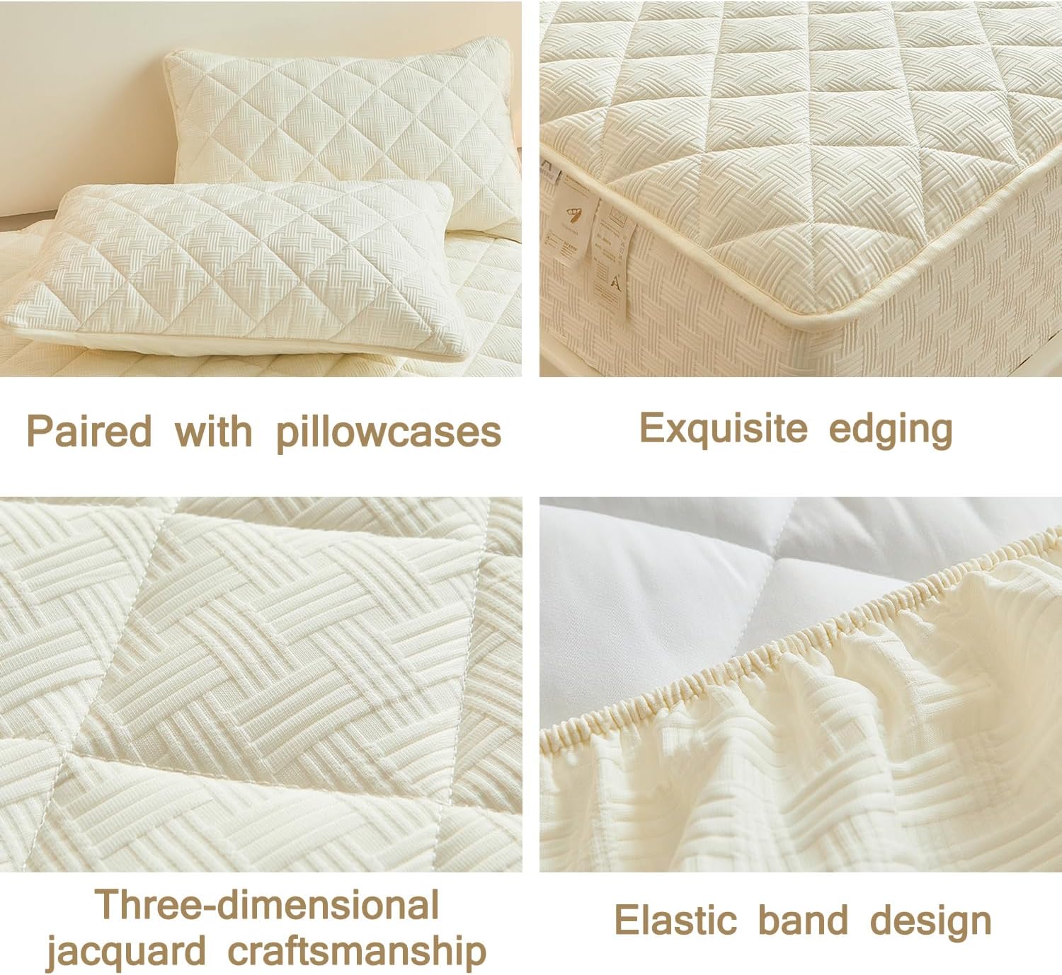 Queen Size Quilted Mattress Protector Soybean Cotton Knitted Fitted Sheet Comfortable Soft Jacquard Mattress Cover Elastic Band Machine Washable 2-15 Inch Deep Pocket,Pink,120 * 200cm