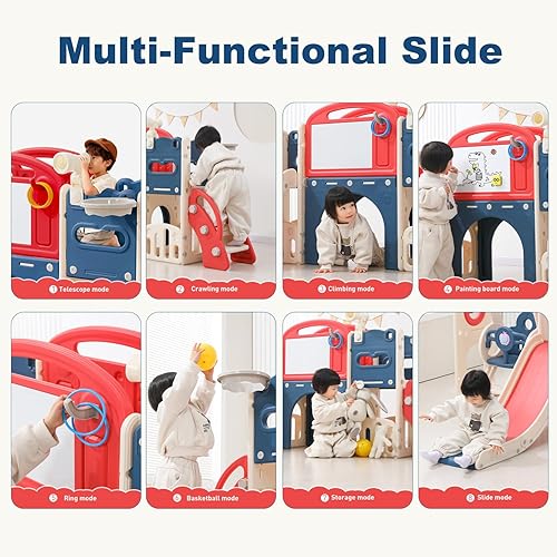 Miniatura 3 de Juego 11 en 1 para niños pequeños con parque de juegos de diapositivas para niños pequeños de 1 a 3 años, juego de telescopio y tobogán, escalador,
