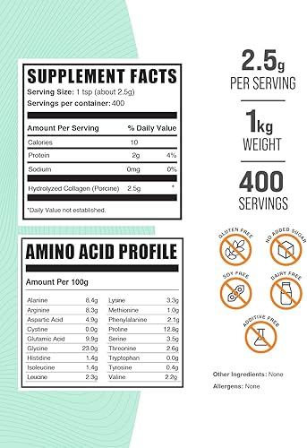 Vista 2 de BulkSupplements. com Porcine Colágeno en polvo – Suplemento de colágeno hidrolizado, para cabello, piel y uñas – Sin sabor y sin gluten, 0.09 oz por