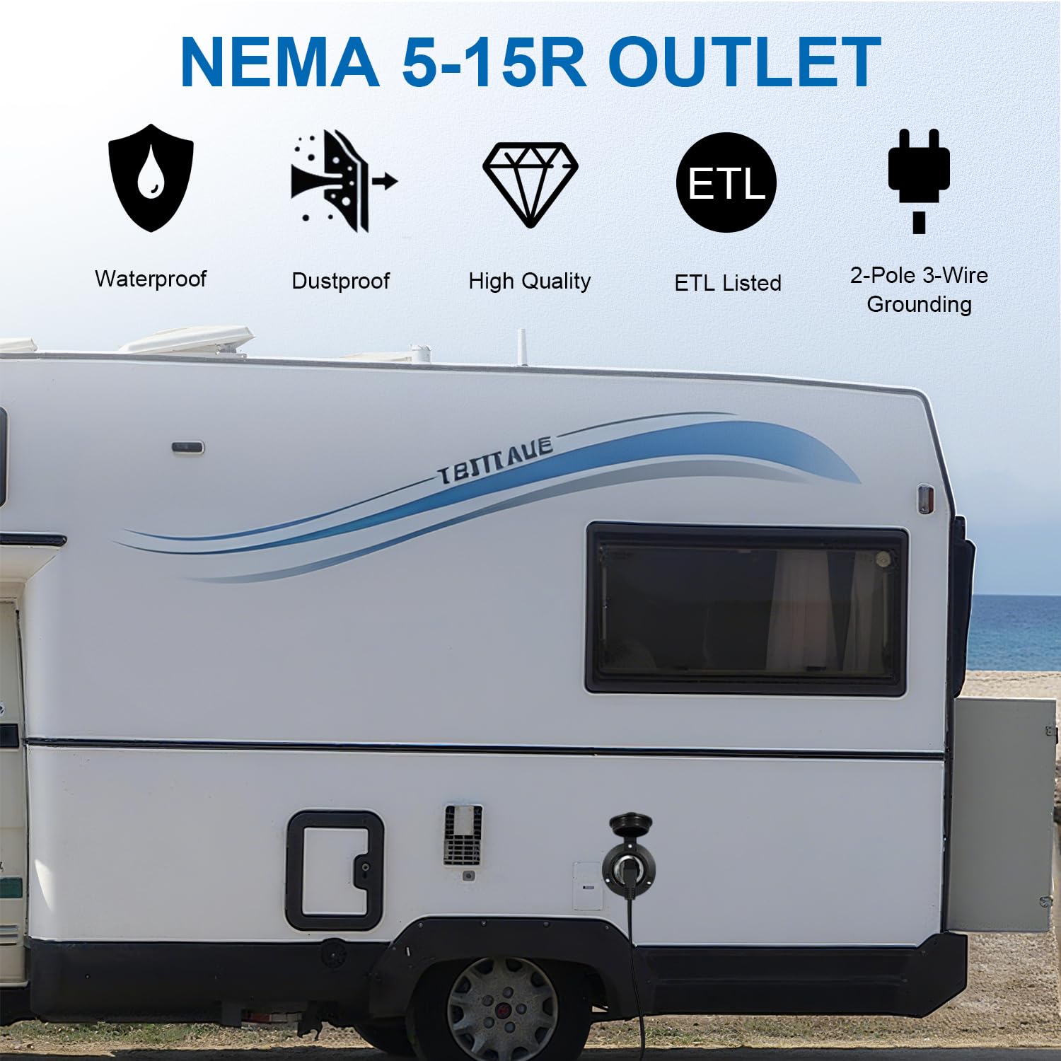 15Amp RV Flanged 120V Outlet, NEMA 5-15R RV Electrical Outlet Receptacle, Single Outlet with Waterproof Cover, for RV, Indoor and Outdoor Use, 2 Pole 3 Wire Grounding, ETL Listed
