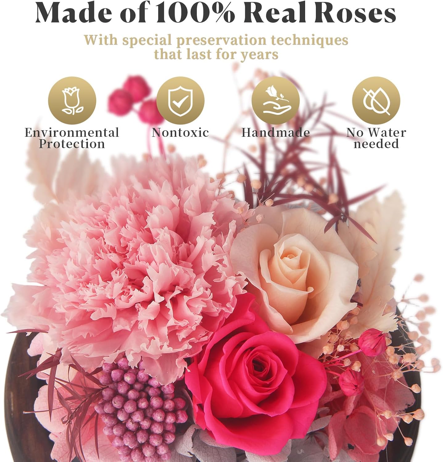 Valentines Day Gifts for Her, Forever Rose Birthday Gifts for Women, Preserved Flowers in Glass Dome, Eternal Flowers for Delivery Prime (Pink Rose) - Image 2