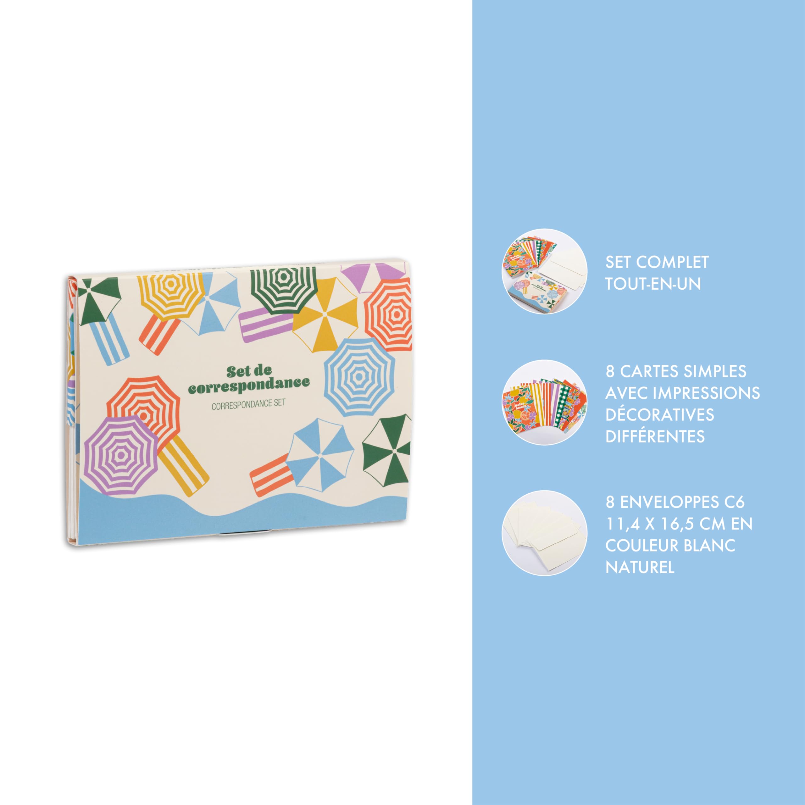 Clairefontaine, 116282C, Correspondence Set of 8 AST Cards 11x15,5cm Citrus Décor and 8 Envelopes Pollen C6 Natural White - Image 3