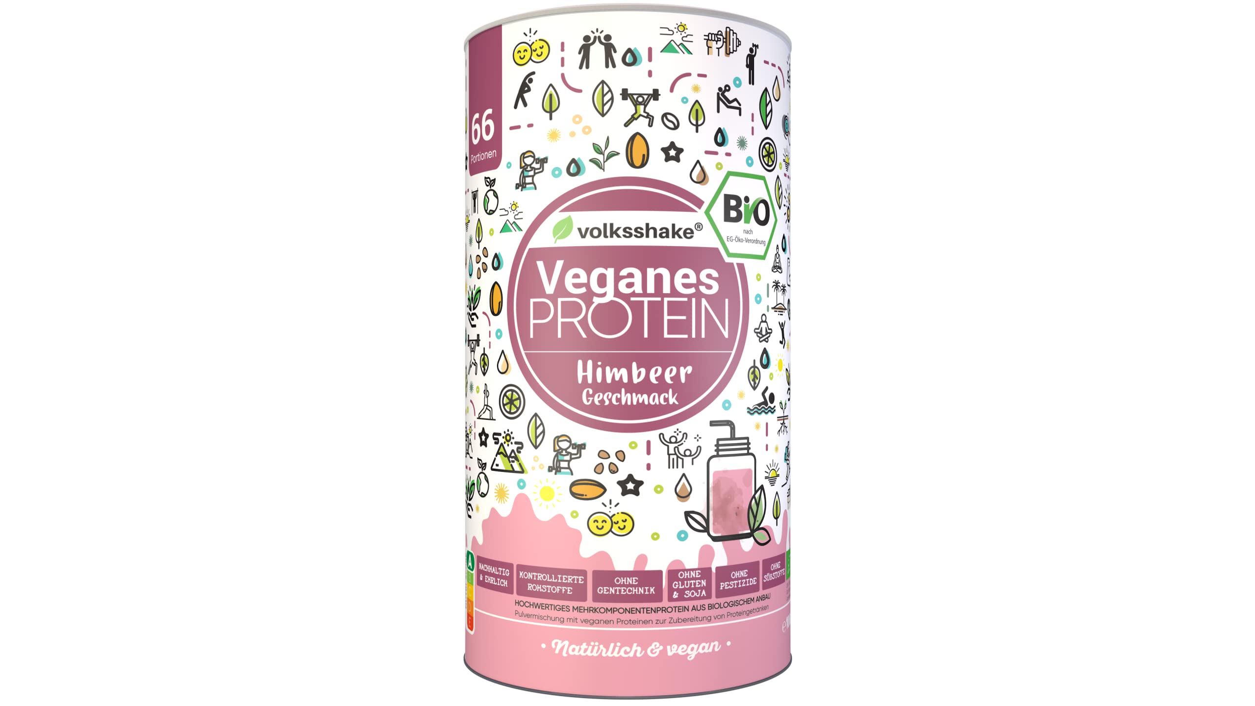 BIO Protein vegan | Himbeere | 1000g | DE-ÖKO-006 | 10 pflanzliche Proteinquellen | Ohne Süßungsmittel | Ohne Soja & Gluten | Premiumqualität vom Bodensee | Made in Germany