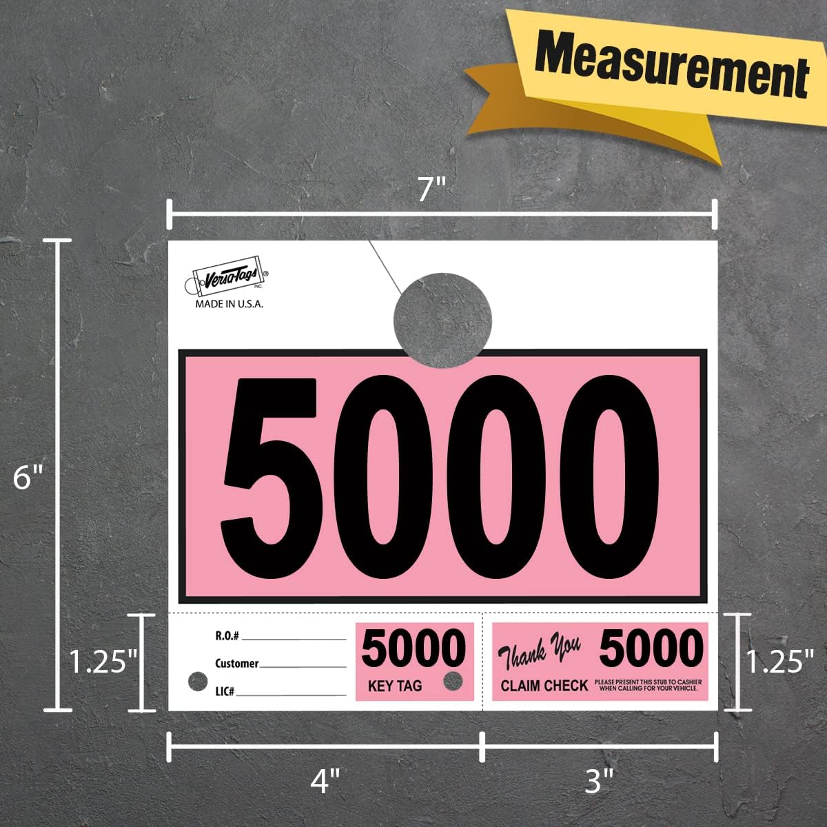 3000 Automotive 3 Part Service Dispatch Numbers Mirror Hang Tags Numbered 4000, 5000, 6000 RL78 Style Color Coded Pink Service Dispatch Numbers with 1.25” Slotted Hang Tag Cutout