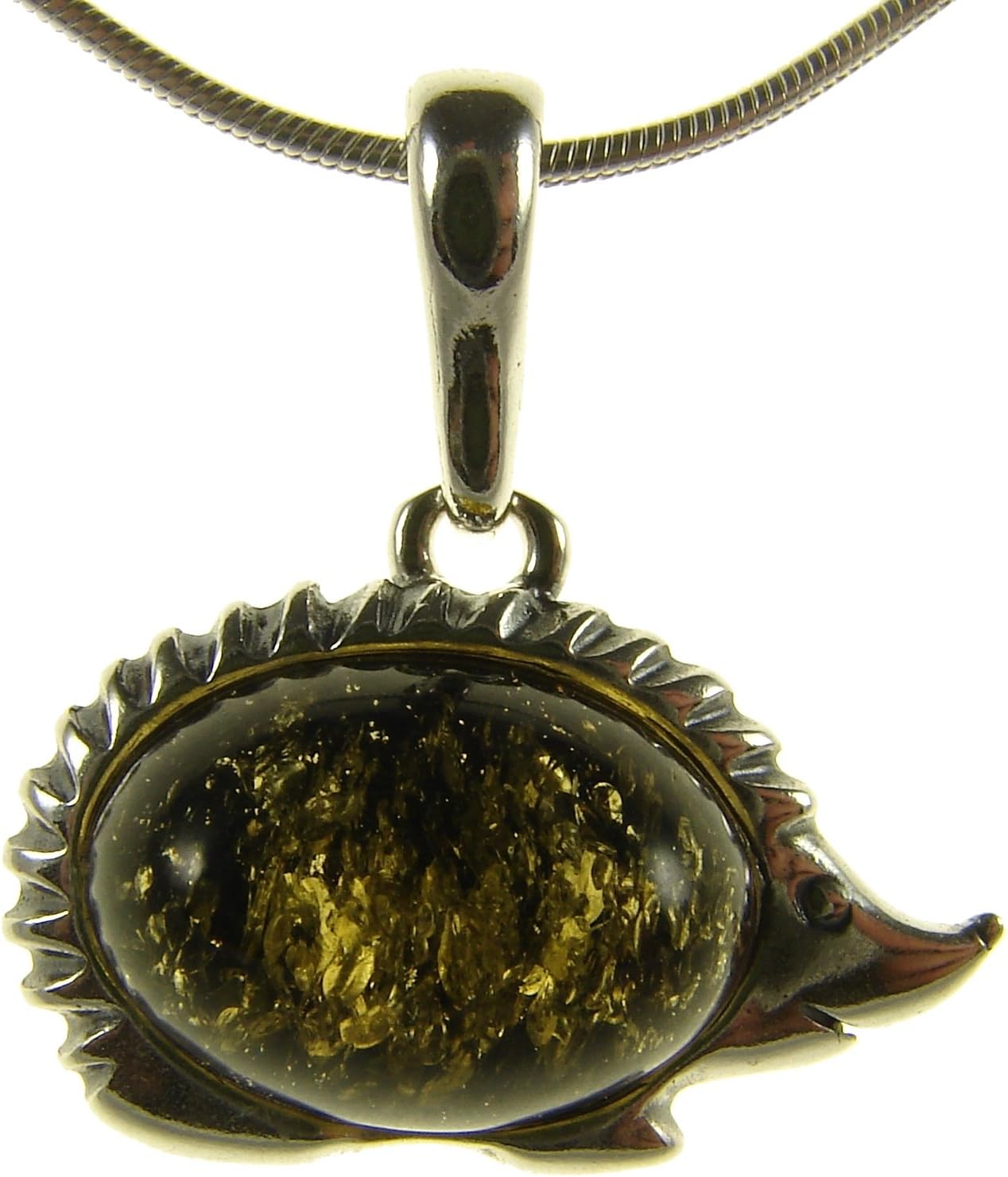 BALTIC AMBER AND STERLING SILVER 925 DESIGNER GREEN HEDGEHOG ANIMAL PENDANT JEWELLERY JEWELRY (NO CHAIN)