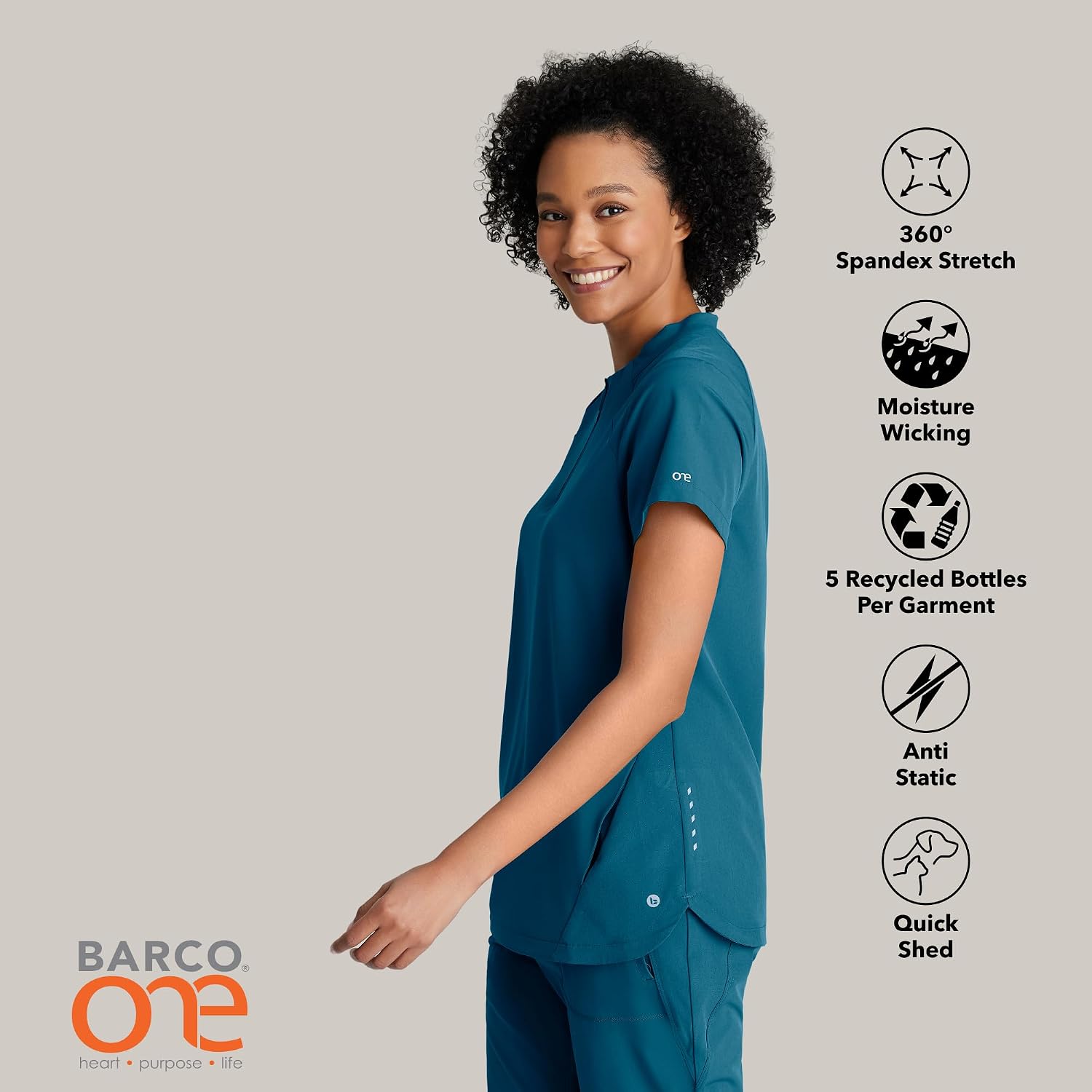 BARCO One Flux Classic Fit Zip Collar Scrub Top for Women – 2-Pocket Banded Zip Collar Scrub Shirt with 360 Spandex Stretch