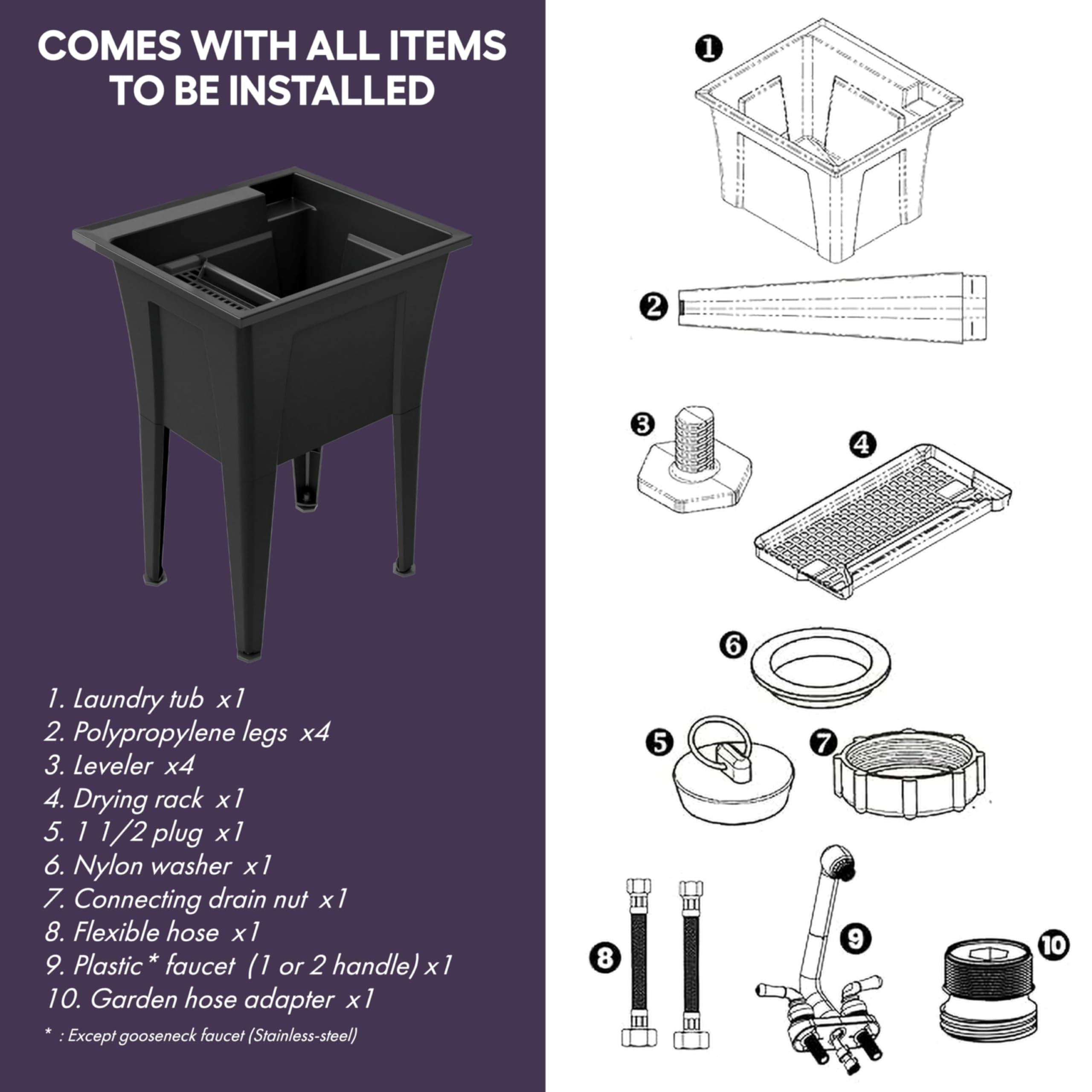 Black Utility Sink with Faucet - 24 Inch -3