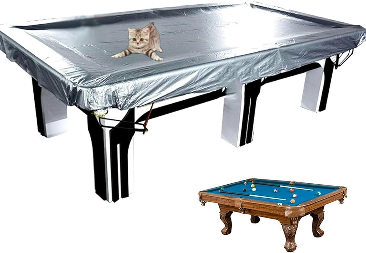 Pool Table Cover Hard Top，Billiard Table Cover Pool Table Cover Waterproof PVC Cover for 7/8 9/10/12 Foot Pool Table Silver Durable Waterproof Uv Protection Dust Storage Cover,12ft:153.5x82.7in