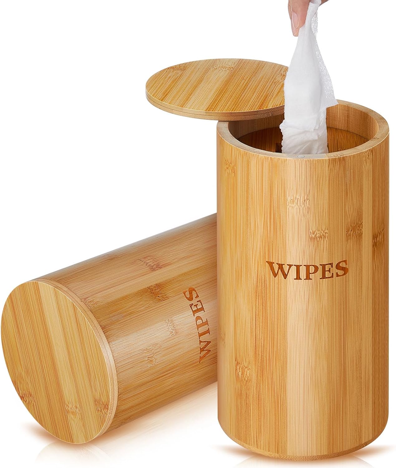 Willinglong Refillable Wet Wipes Dispenser Disinfecting Wipe Container with Magnetic Lid Stylish Decorative Bamboo Holder for Bathroom Kitchen Countertop Home Office Storage Cleaning(Natural)