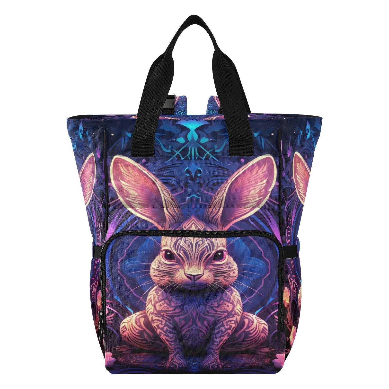 Conejo Espacio Abstracto Azul Mochilas de Pañales para Gran Capacidad Pañal Bolso Mochila para Viajar al Aire Libre Mamá y Papá
