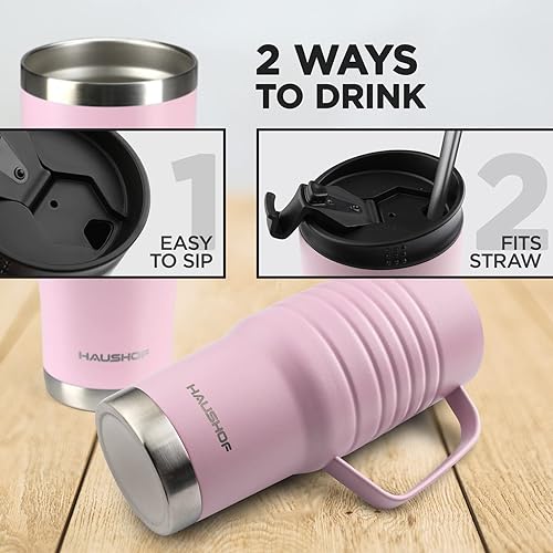 Miniatura 14 de HAUSHOF Taza de viaje de 24 onzas con asa, taza de café aislada al vacío de acero inoxidable, tazas de viaje de doble pared con tapa a prueba