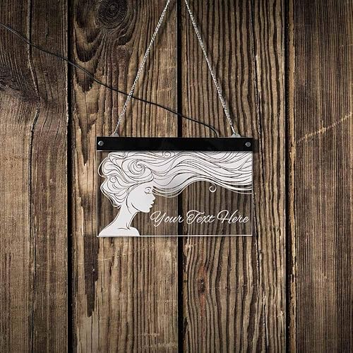 Miniatura 9 de Señora de pelo largo salón de belleza peluquería LED personalizado multicolor cambiante luz pared signo Rmote control iluminado tablero de