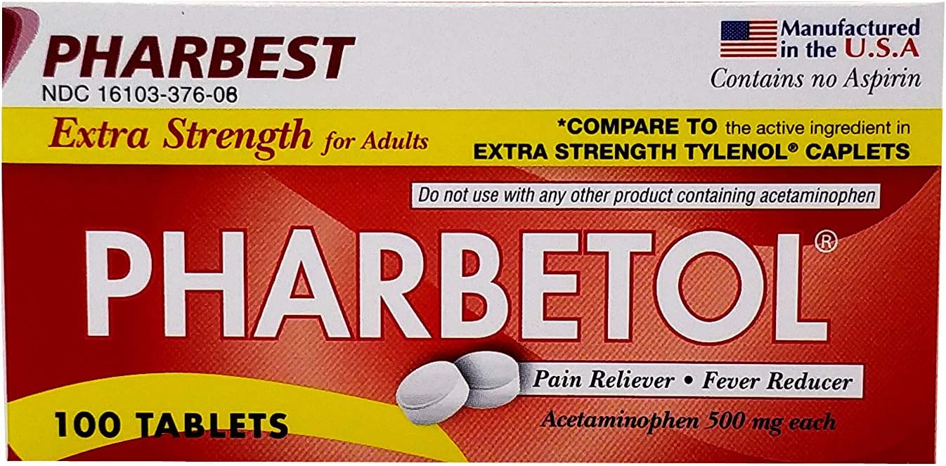 Pharbetol 500mg Extra Strength Tablets 100 Count (Generic Extra Strength)