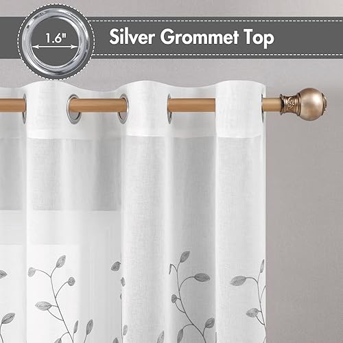 Miniatura 3 de MIULEE - Cortinas de ventana bordadas con diseño de hojas con ojales diseño de primavera velo para ventana en panel cortina tratamiento para