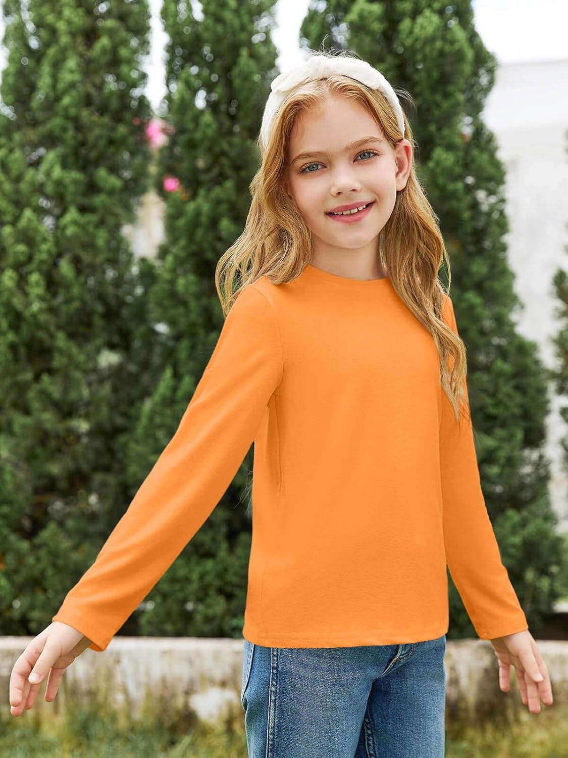 Haloumoning Girls Long Sleeve T Shirts Kids Fall Tops Crewneck Basic Tees 5-14Y - Image 5