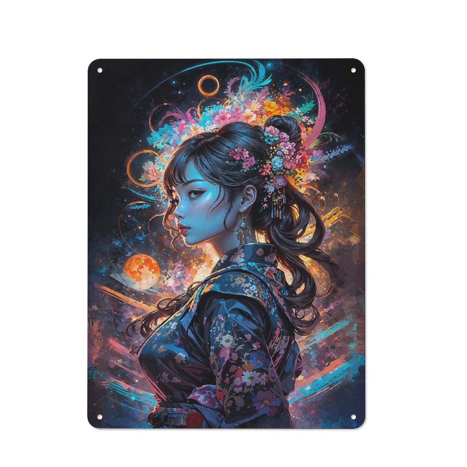 A Portrait in Vibrant Hues Printed Tin Plaque for Seasonal Kitchen, Dining Room Or Entrance, Festive Gift for Home Decor Lovers, 40x30cm