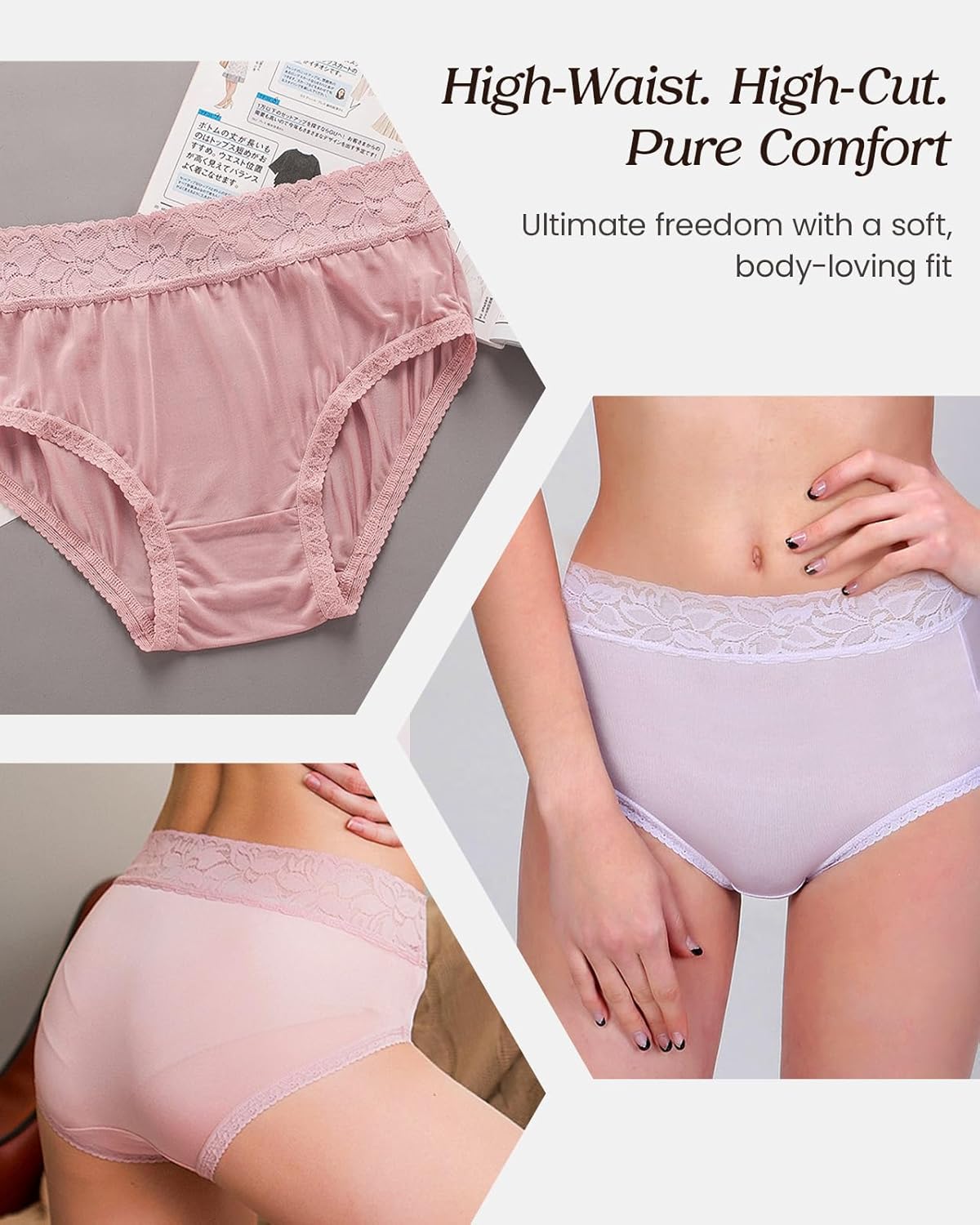 100% Mulberry Silk Underwear, High-Waisted Lace Briefs Silk Panties for Women, Ultra Soft, Breathable, Quick-Dry - Image 7