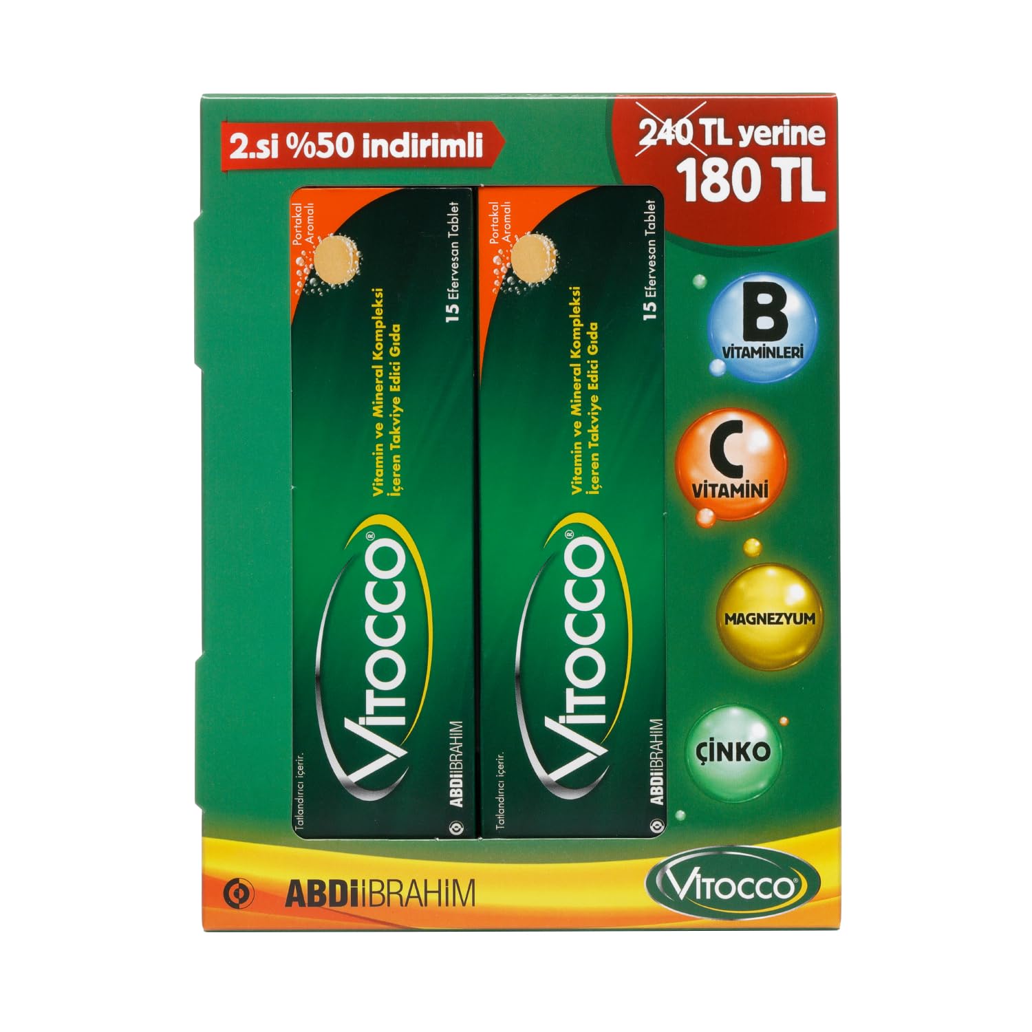 Vitocco B Vitamini ve Mineral Kompleksi 15 Efervesan Tablet - 2 Kutu Avantajlı Paket