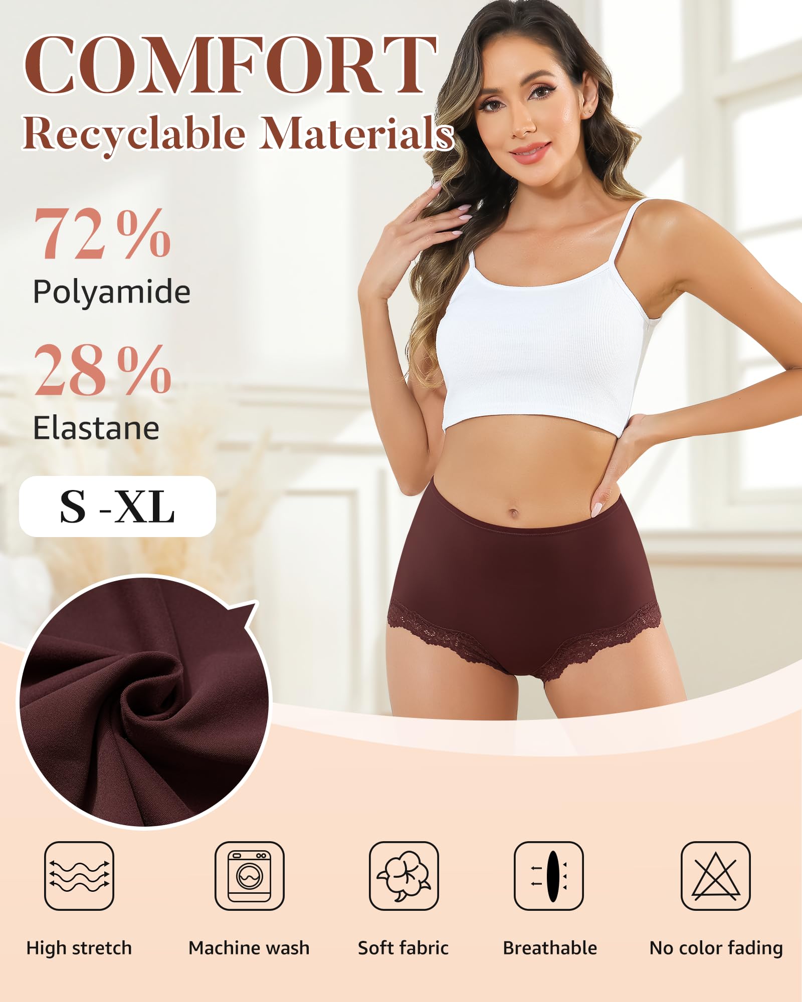 Aijolen Bóxer de encaje para mujer, ropa interior hipster transpirable, suave y elástico, Multipack 5