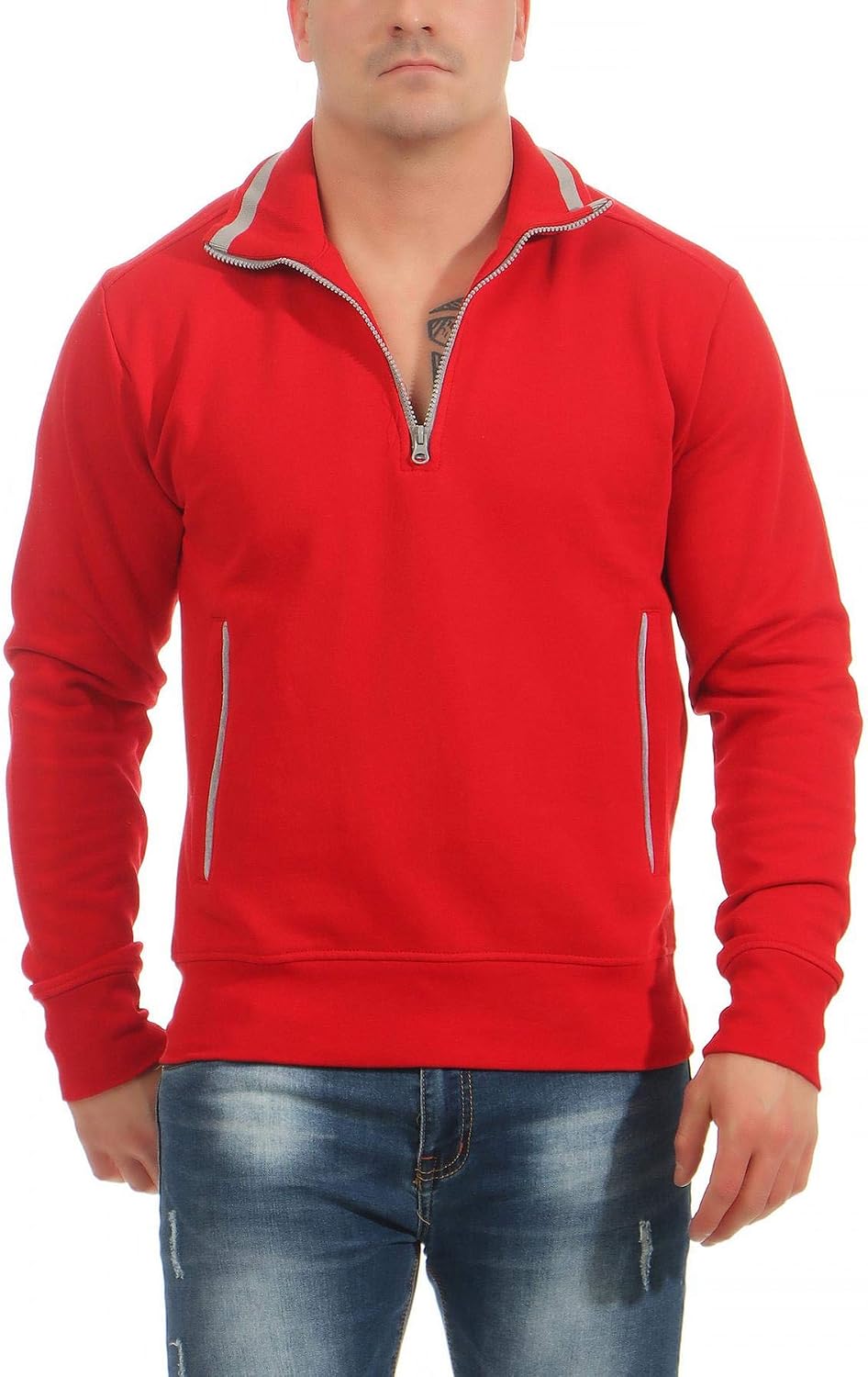 Men's Half Zip Pullover with Stand-Up Collar Troyer Norwegian Thick and Warm Jumper